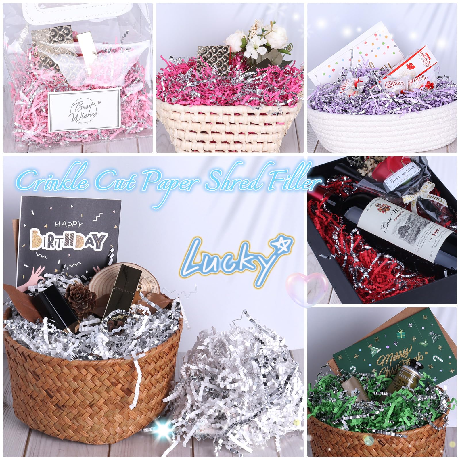 Premium Crinkle Cut Paper Shred - 1LB Gift Box Filler for Easter Baskets, Wrapping & Packaging | Decorative Shredded Paper in Black & Silver Mix | Perfect for Gift Baskets, Party Decor & Shipping Protection