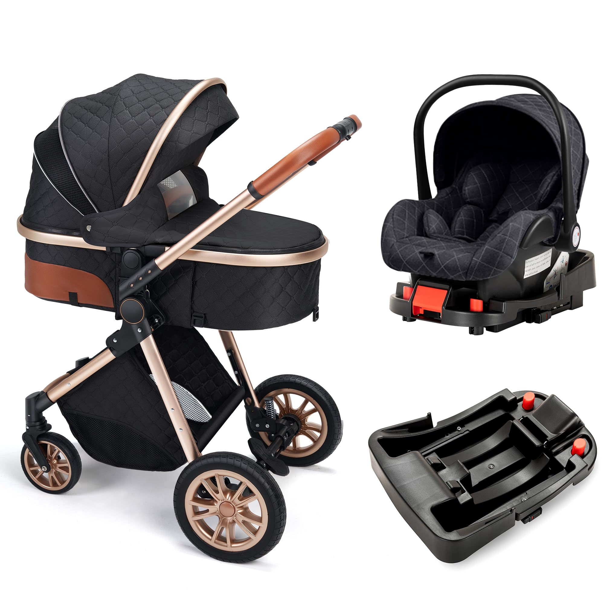 Baby Stroller with Bassinet - 2-Way Folding Pram for Newborns & Infants (Black Base) | Lightweight Travel Stroller for Shopping, Park Walks & Outdoor Adventures