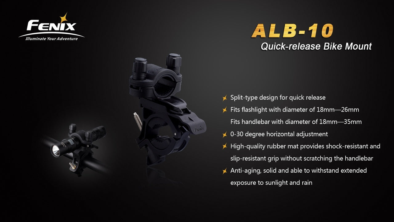 Fenix ALB-10 Quick Release Bike Mount - Universal Bike Light Holder for Cycling, Night Riding & Outdoor Adventures