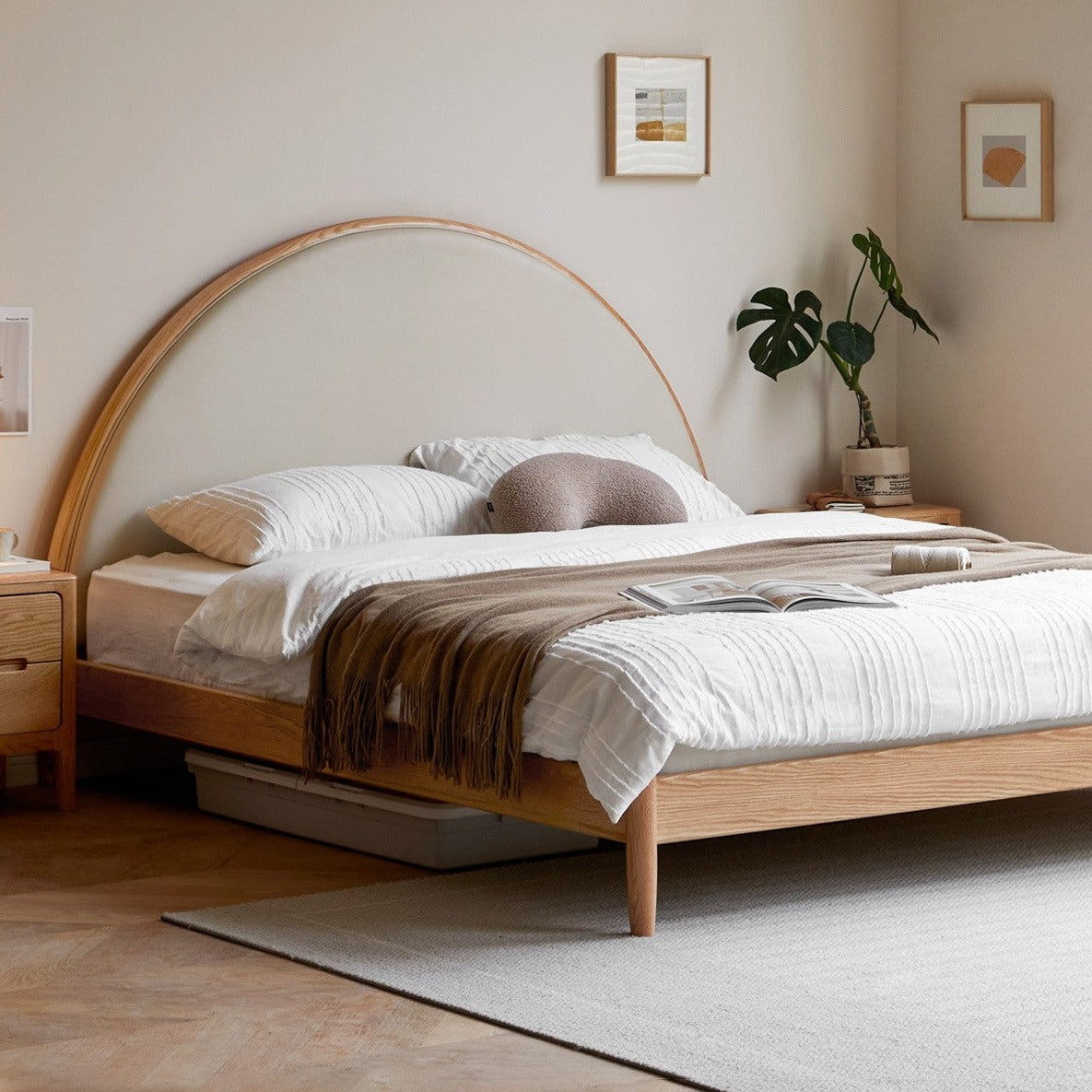 Oak Solid Wood Sunrise Bed with Technology Fabric - Perfect for Modern Bedrooms and Cozy Home Decor