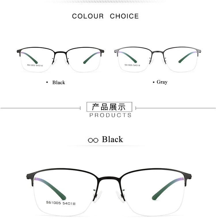 Bclear Men's Full Rim Titanium Alloy Square Eyeglasses Frame 61005 - Lightweight Durable Glasses for Work, Reading & Fashion
