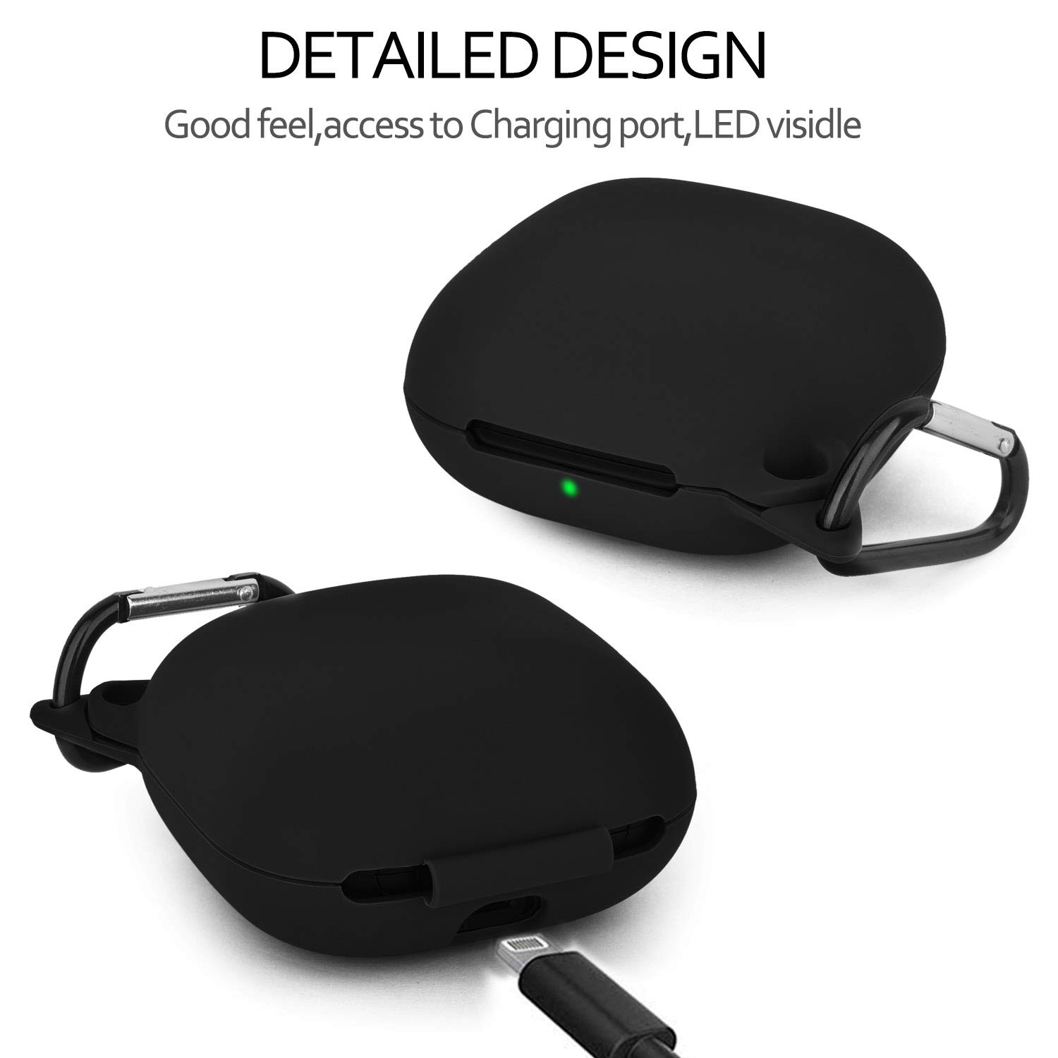 Powerbeats Pro Case Cover - Shockproof & Anti-Lost Silicone Case with Keychain, Soft Portable Travel Storage Case for Wireless Earbuds (Black) - Perfect for Gym, Running, Travel and Daily Use