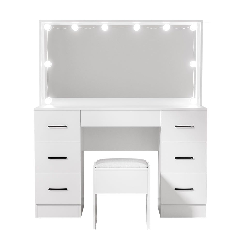 Artiss White Debbie Dressing Table Set with Stool & 10 LED Bulbs - Vanity Makeup Desk for Bedroom, Bathroom & Dorm Room Organization