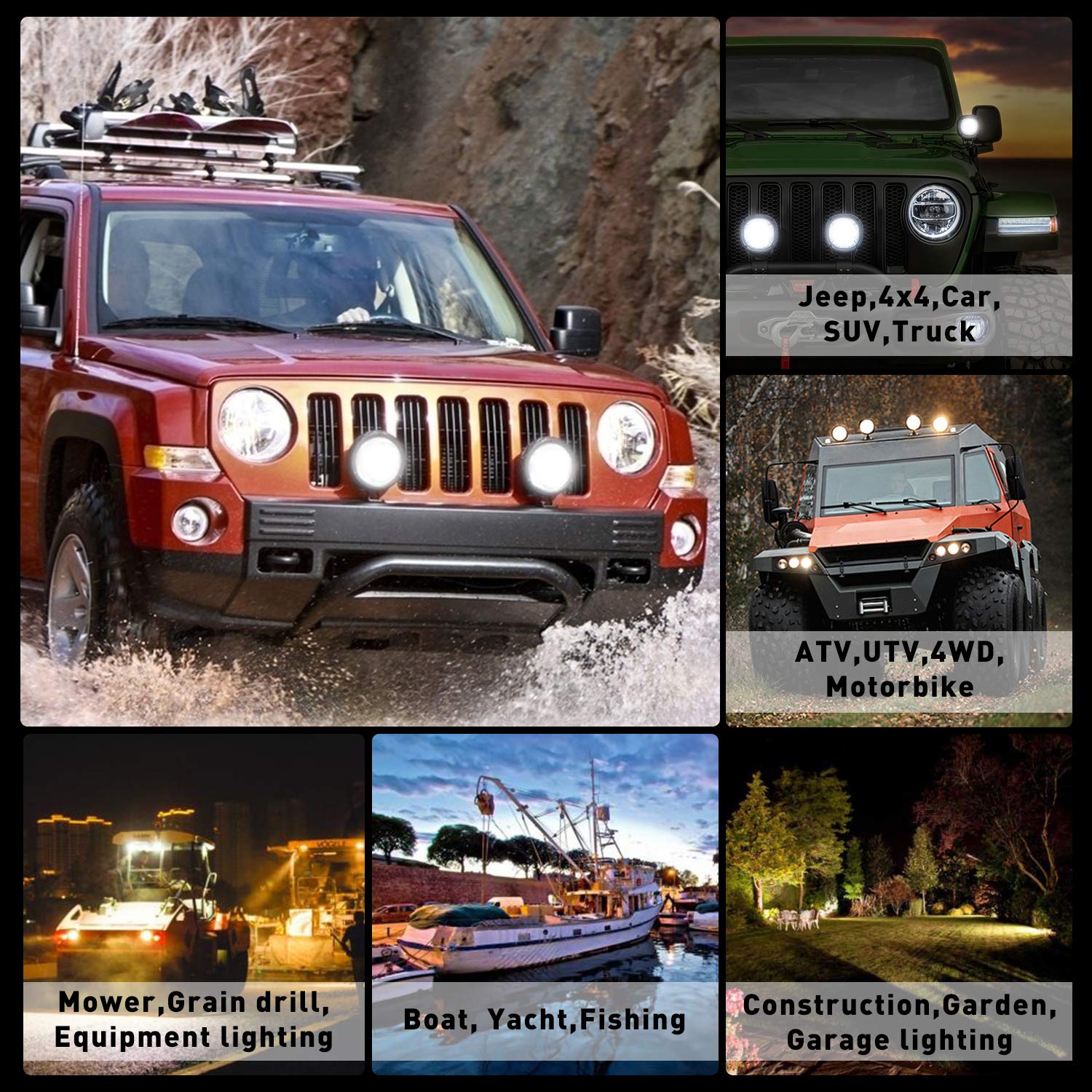 60W Round LED Work Light Bar - Flood & Spot Combo Beam with Daytime Running Lights | 2PCS Off-Road Driving Lights for Trucks, Pickups, SUVs, ATVs & UTVs | Perfect for Night Driving, Worksite Lighting & Outdoor Adventures