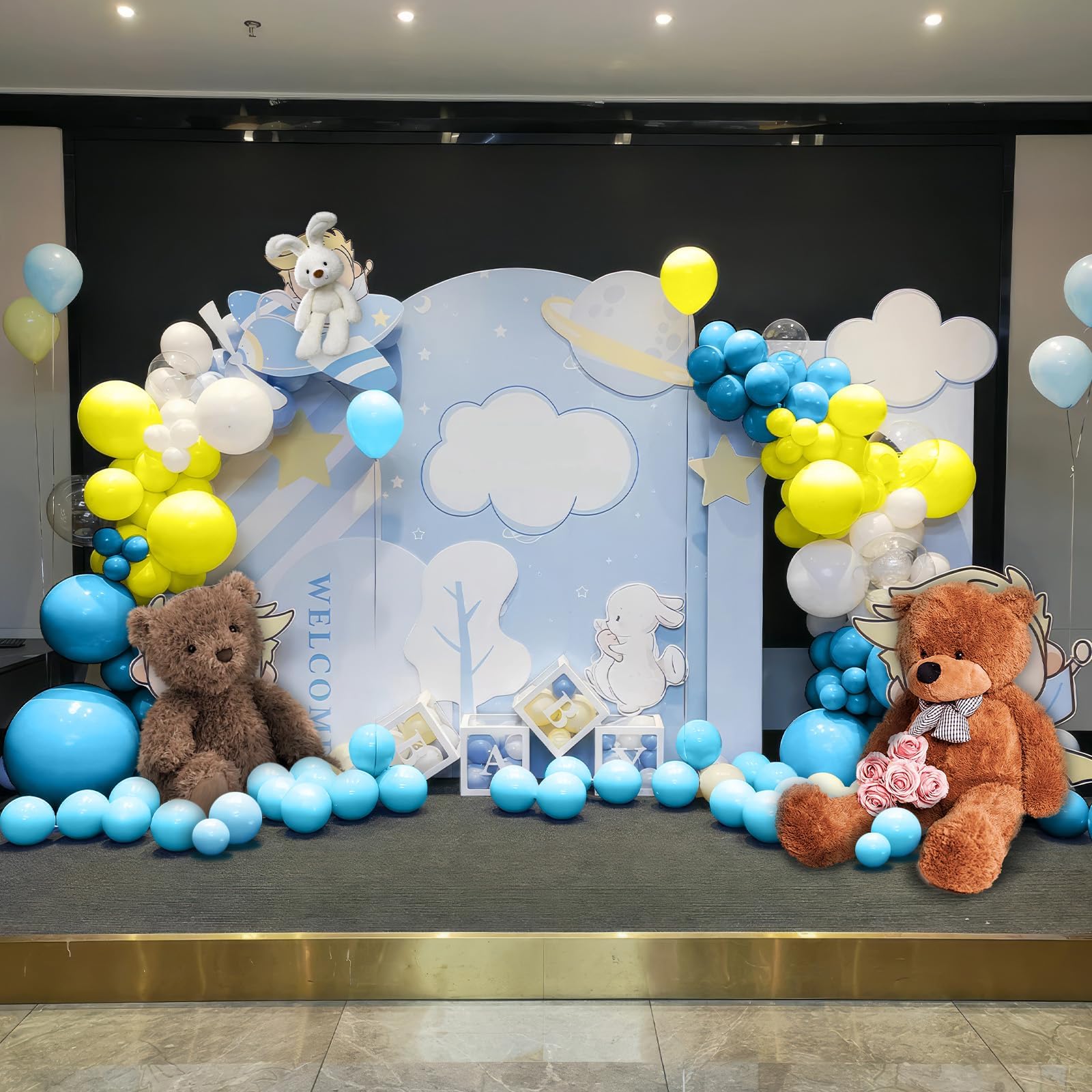 60 Pcs 12 Inch Metallic Blue & Yellow Sponge Balloons - Cartoon Themed Party Decorations for Birthday, Baby Shower, Engagement | Kids Party Supplies, Indoor & Outdoor Decor