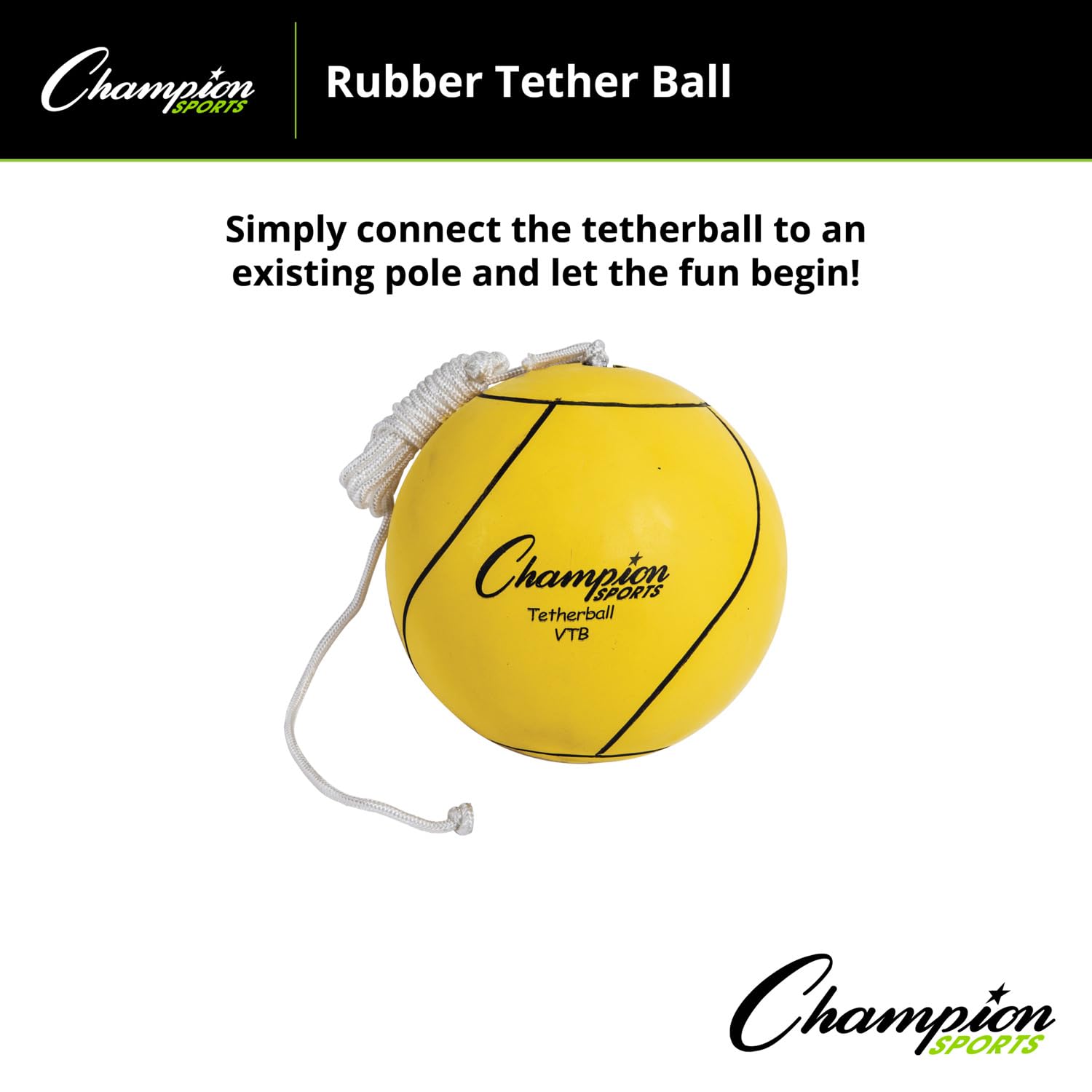 Champion Sports Optic Yellow Tether Ball Set - High Visibility Outdoor Game for Kids & Adults - Perfect for Backyard, Park, and School Playground Activities