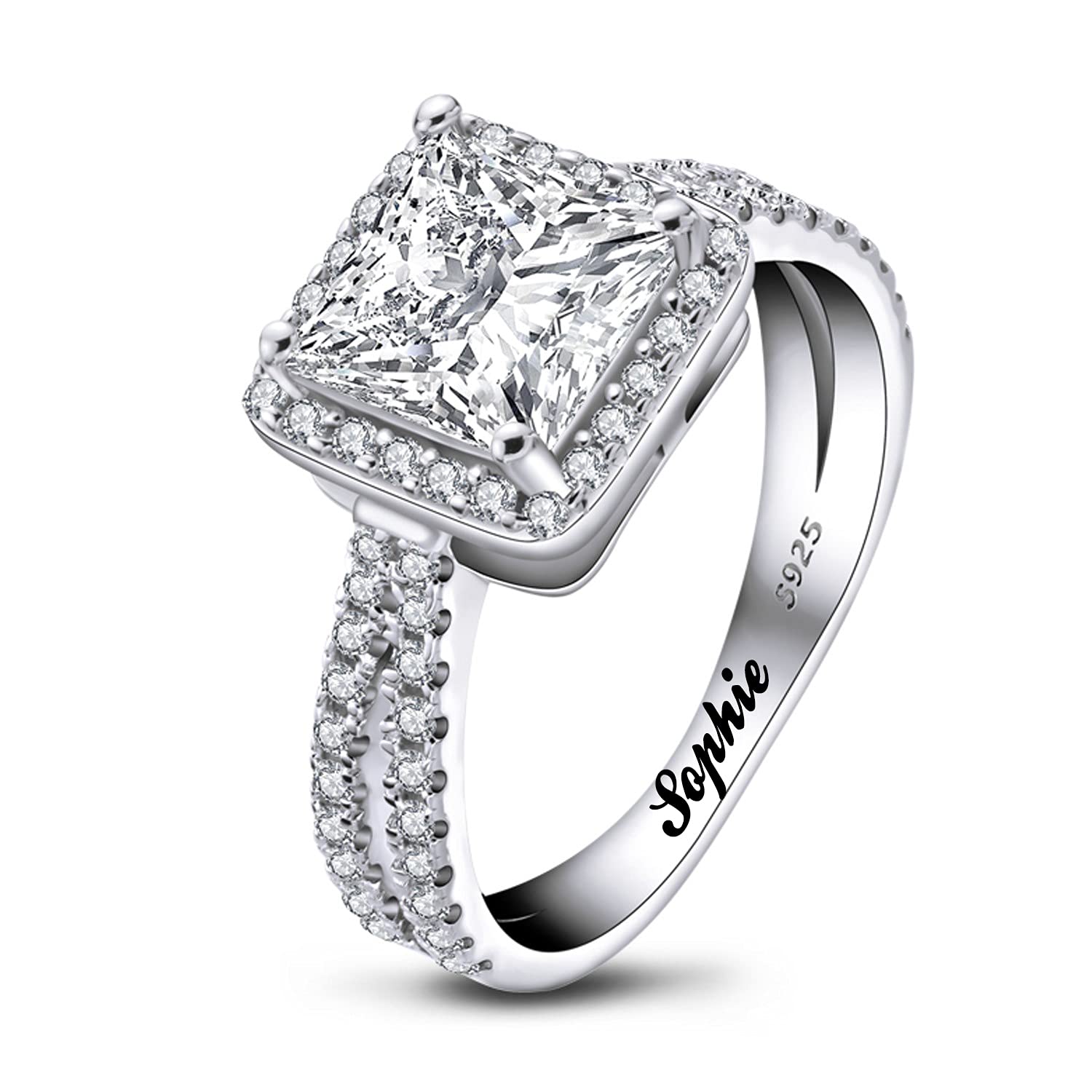 2ct Moissanite Diamond Ring - 925 Sterling Silver Personalized Name Engraved Wedding & Engagement Ring for Women, Men, Couples | Perfect for Proposals, Anniversaries, and Special Occasions