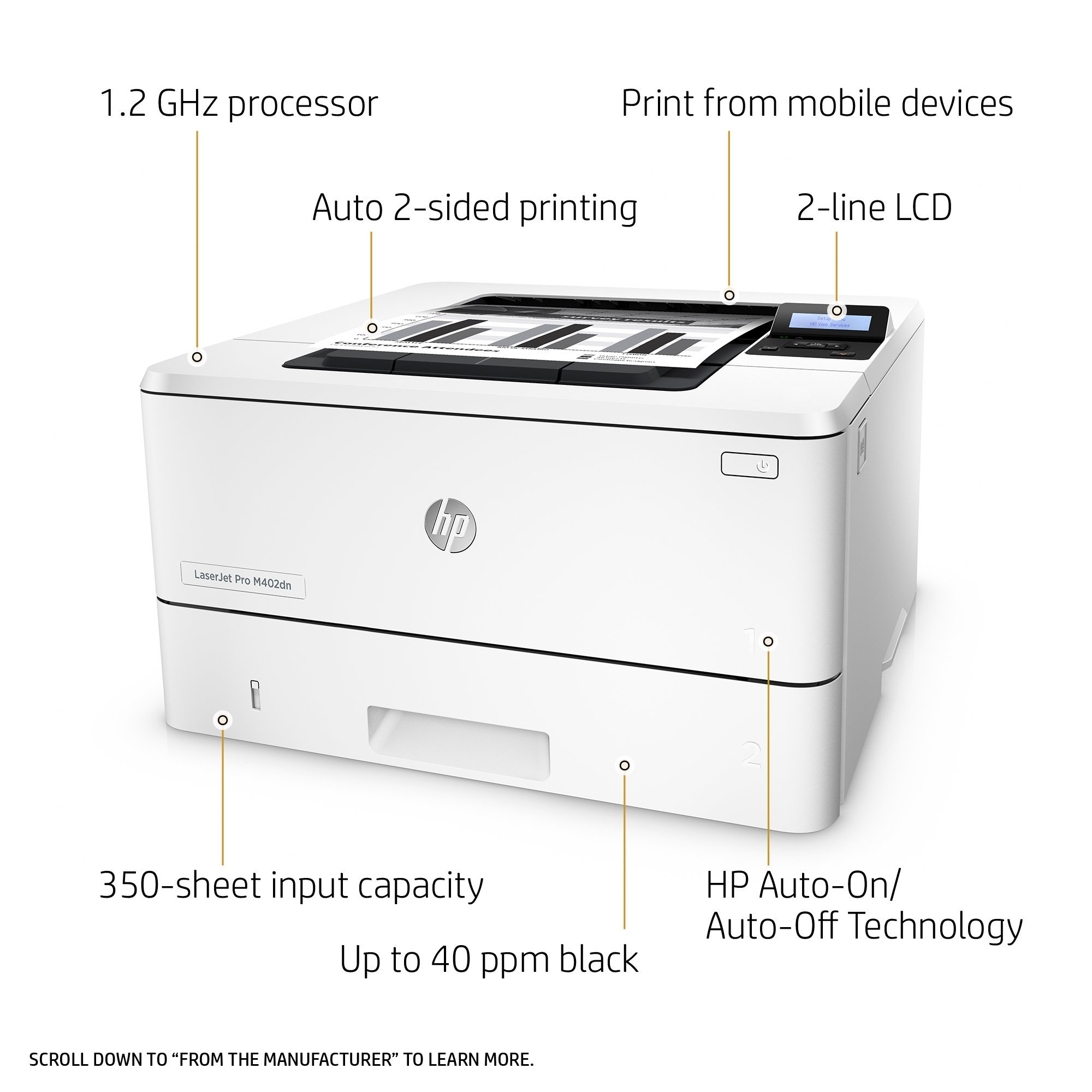 HP LaserJet Pro M402dn Monochrome Laser Printer - Fast & Reliable Wireless Printing, Amazon Dash Replenishment Ready (Renewed/Refurbished) - Perfect for Home Office & Small Business Use
