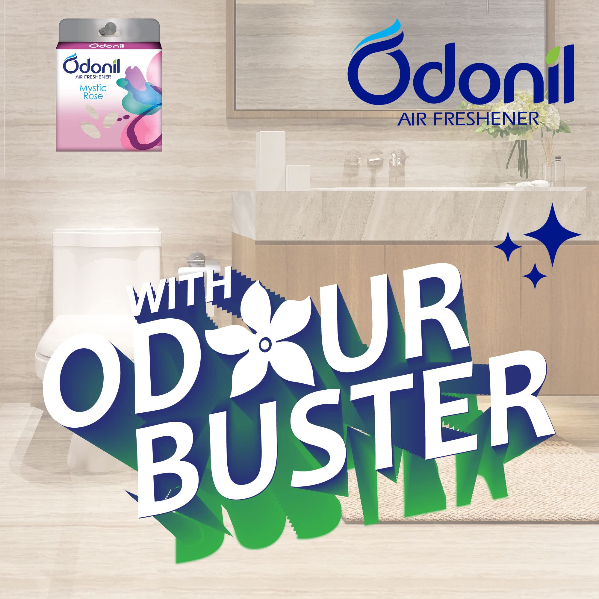 Odonil Long-Lasting Bathroom & Toilet Air Freshener Blocks - 192g (48g x 4) with Essential Oils | Germ Protection & Odor Elimination | Lasts Up to 30 Days | Fresh Scent for Home, Office, Restroom & RV | Perfect for Small Spaces, Pet Areas & High-Traffic Bathrooms