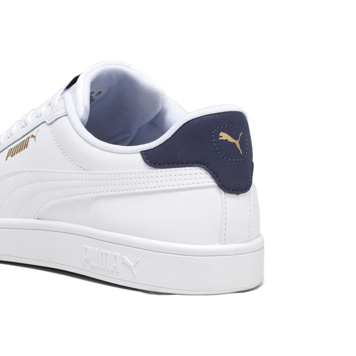 PUMA Men's Smash 3.0 Sneakers - White/Navy/Gold - Classic Low-Top Athletic Shoes for Running, Walking & Casual Wear