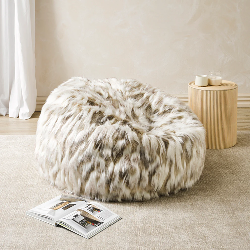 Premium Heirloom Faux Fur Bean Bag Cover - NZ Made Snowshoe Hare Design - Soft & Luxurious for Cozy Home Decor, Kids Room, or Lounge Spaces
