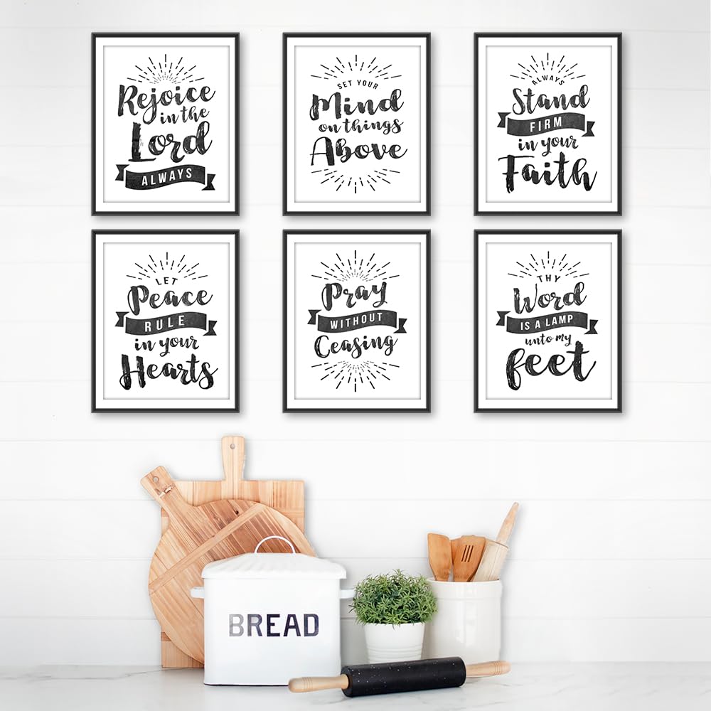 Christian Scripture Wall Art Prints - Set of 6 Unframed 8x10 Chalkboard Bible Verses for Home, Church & Classroom Decor | Inspirational Living Room, Bedroom & Office Wall Decor | Perfect for Faith-Based Gifts & Spiritual Spaces