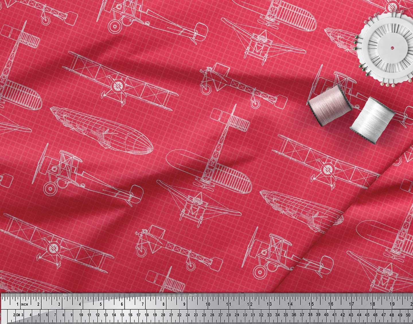 Soimoi Moss Georgette Brown Fabric by The Yard - 42 Inch Wide Printed Textile for Dresses, Curtains & Home Decor - Geometric Airplane Transport Design - Lightweight & Versatile Fabric for Sewing Projects
