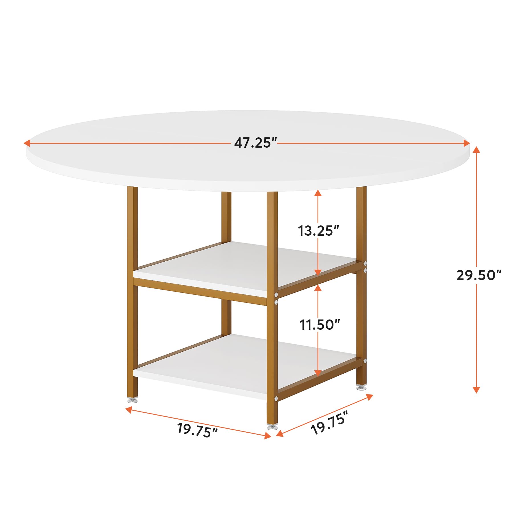 Tribesigns 47 Inch Round Dining Table with Storage Shelves - White Gold Kitchen Table for 4 People, Perfect for Dining Room, Kitchen & Small Space Living Room | Modern & Space-Saving Design