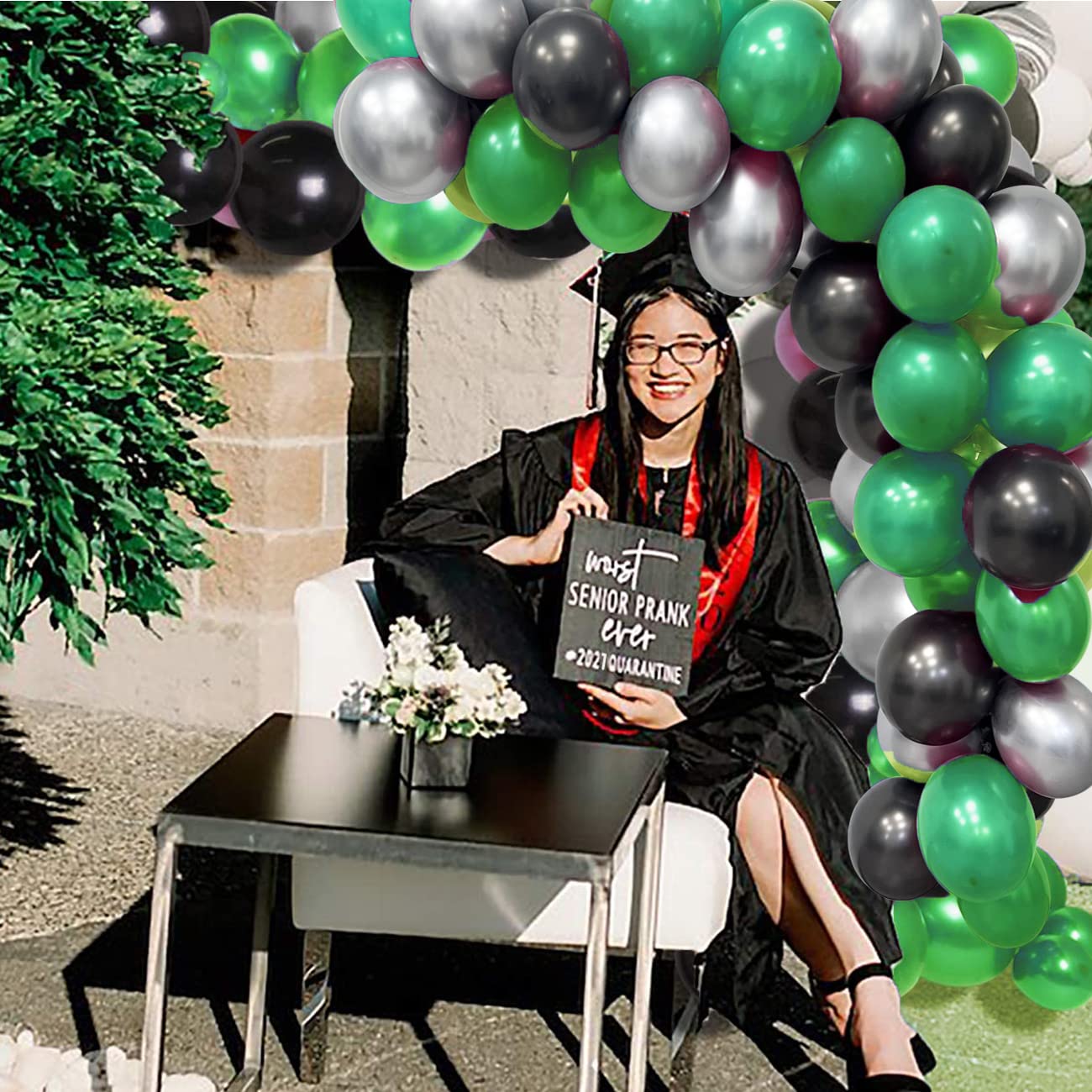 2025 Graduation Party Decorations - 30Pcs Green & Black Balloons for High School & College Graduation Ceremony Decor