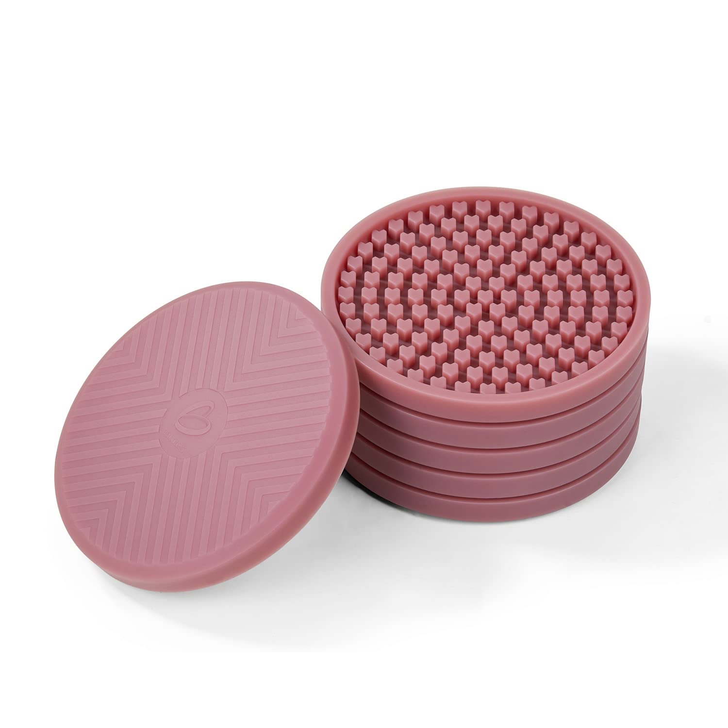BELLOLINEA 6-Pack Heart Shaped Silicone Coasters for Drinks - Funny, Durable, Heat Resistant & Non-Slip Table Protectors - Dusty Cedar - Perfect for Coffee, Wine, Beer & Home Decor