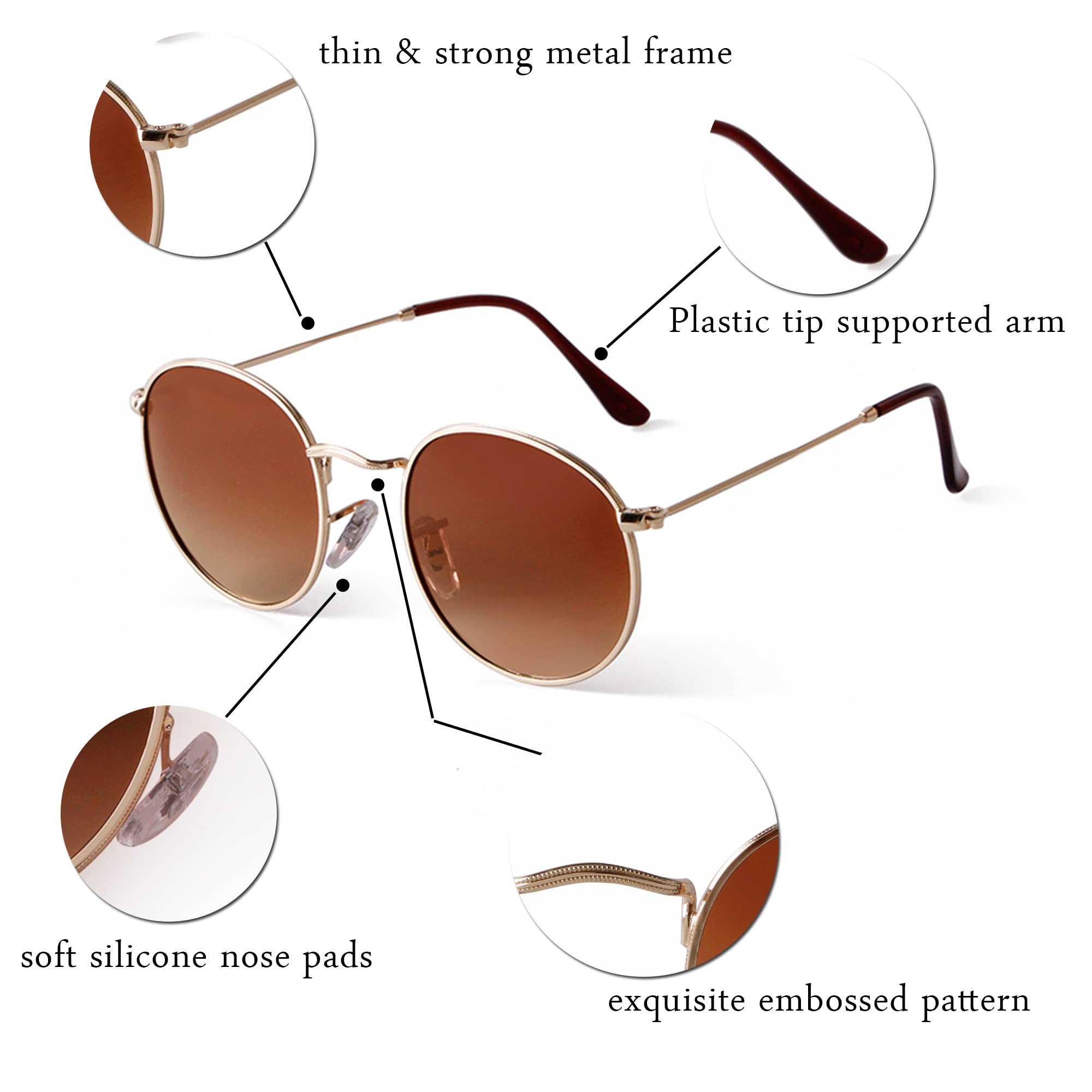 Women's Round Polarized Sunglasses for UV Protection - Stylish Circle Sunglasses for Men & Women - Perfect for Driving, Beach & Outdoor Activities