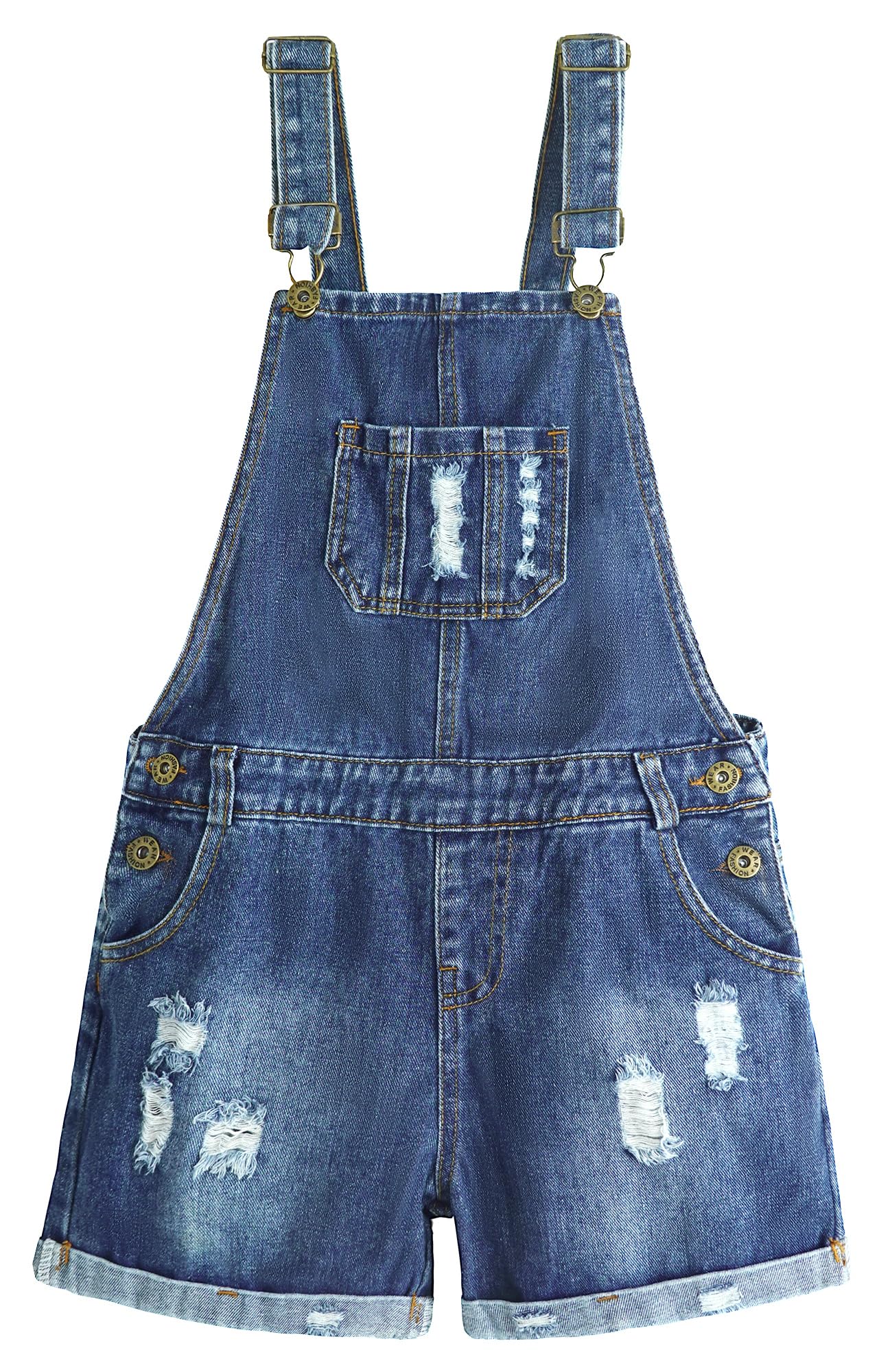 KIDSCOOL SPACE Girls Denim Overalls Shorts & Boys Ripped Jean Shorts with Elastic Waistband - Stylish Kids Summer Outfits for Playdates, Outdoor Adventures and Casual Wear