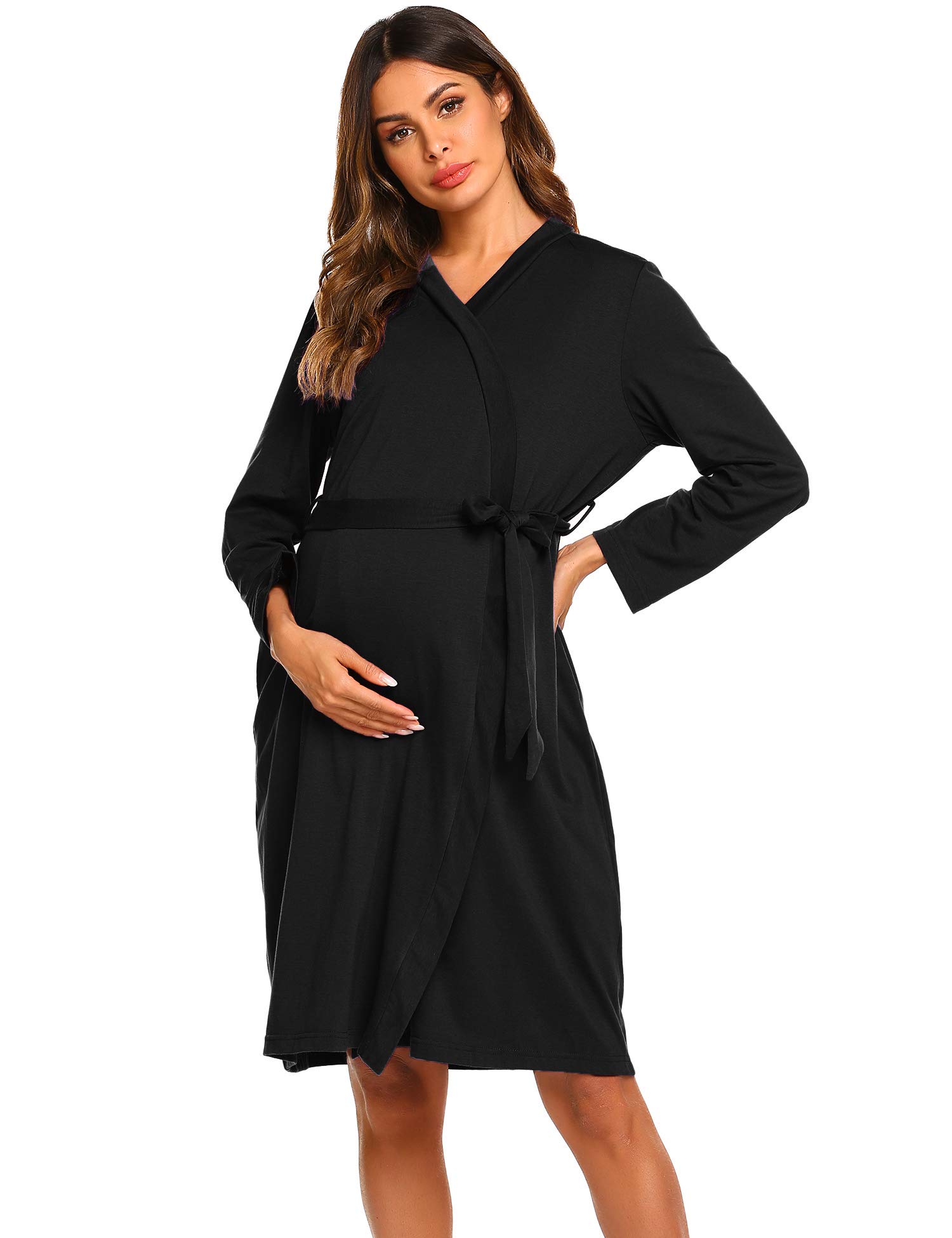 Ekouaer Maternity Robe - Soft Labor & Delivery Gown, Nursing Dress for Breastfeeding, Hospital & Home Use, Comfortable Postpartum Bathrobe for New Moms (Perfect for Hospital Stay, Nursing at Home & Relaxation)