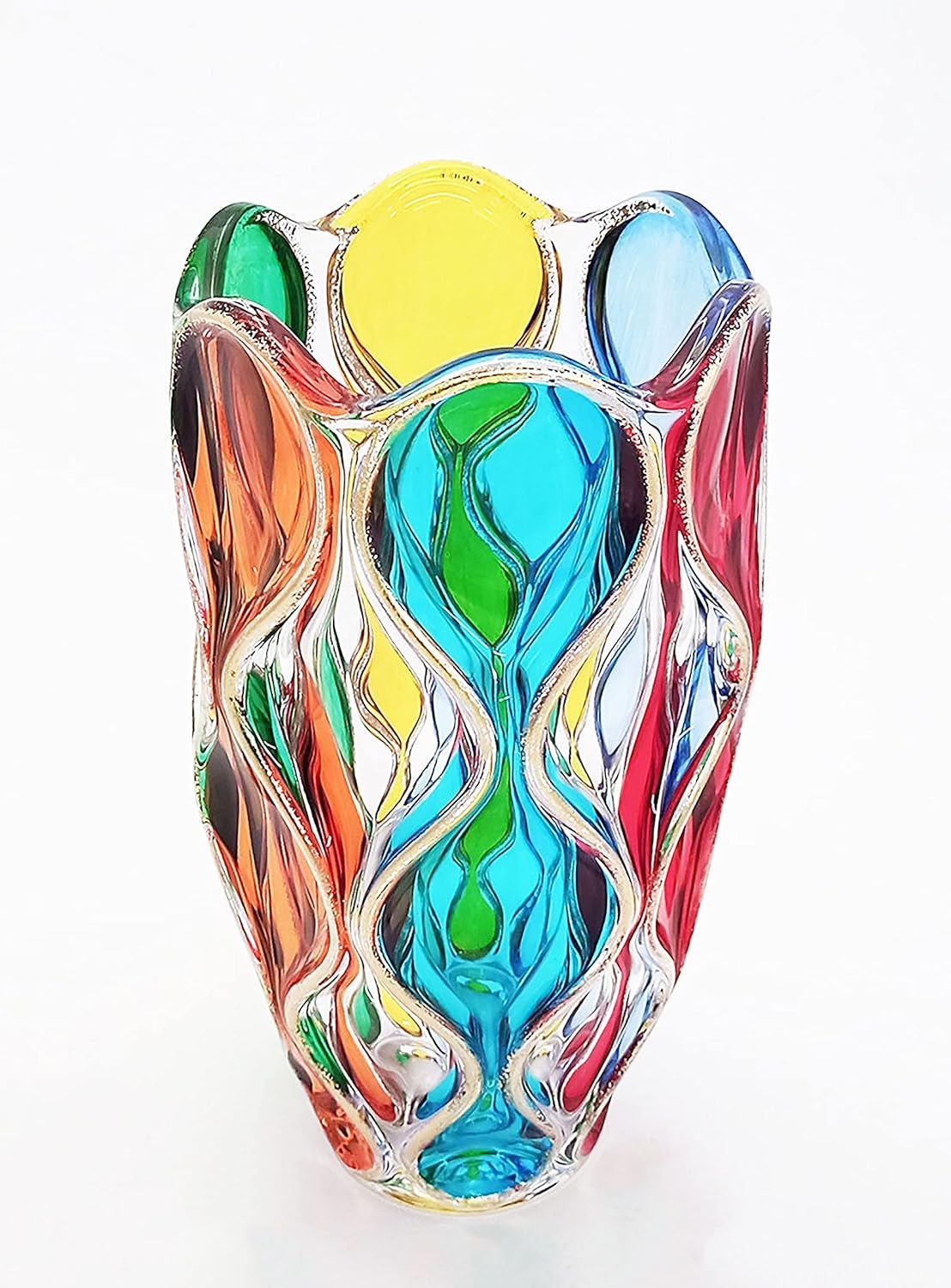 Hand-Painted Murano Style Venice Crystal Vase - Red Sea Inspired Art Glass Decorative Vase for Home Decor, Wedding Centerpiece & Luxury Gift
