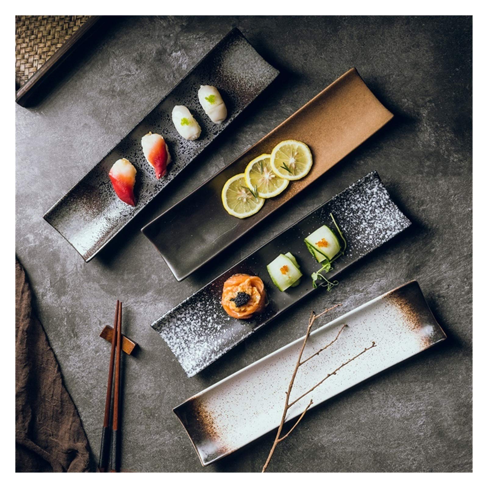 ZLH 14-inch Japanese Sushi Plates - Set of 4 Ceramic Square Platters for Restaurants, Hotels & Home Use - Elegant Retro Tableware for Sushi, Desserts & Snacks | Perfect for Dining, Entertaining & Special Occasions
