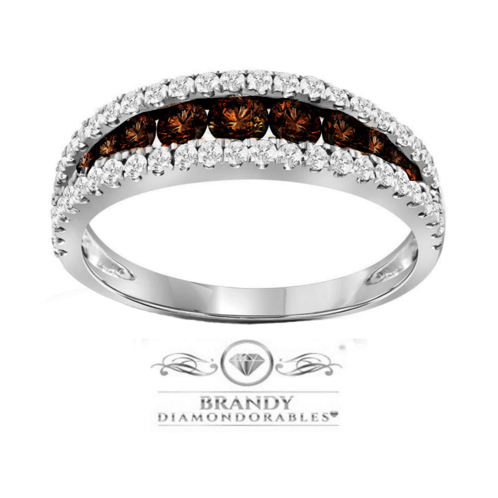 14K White Gold Silver Chocolate Brown Eternity Ring - 2.5 Carat Total Weight, Wedding Band, Anniversary Gift, Engagement Jewelry for Women