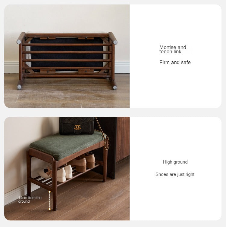 Solid Black Walnut Wood Shoe Bench - Durable Entryway Stool for Shoe Changing & Home Decor | Perfect for Hallway, Bedroom & Mudroom Organization