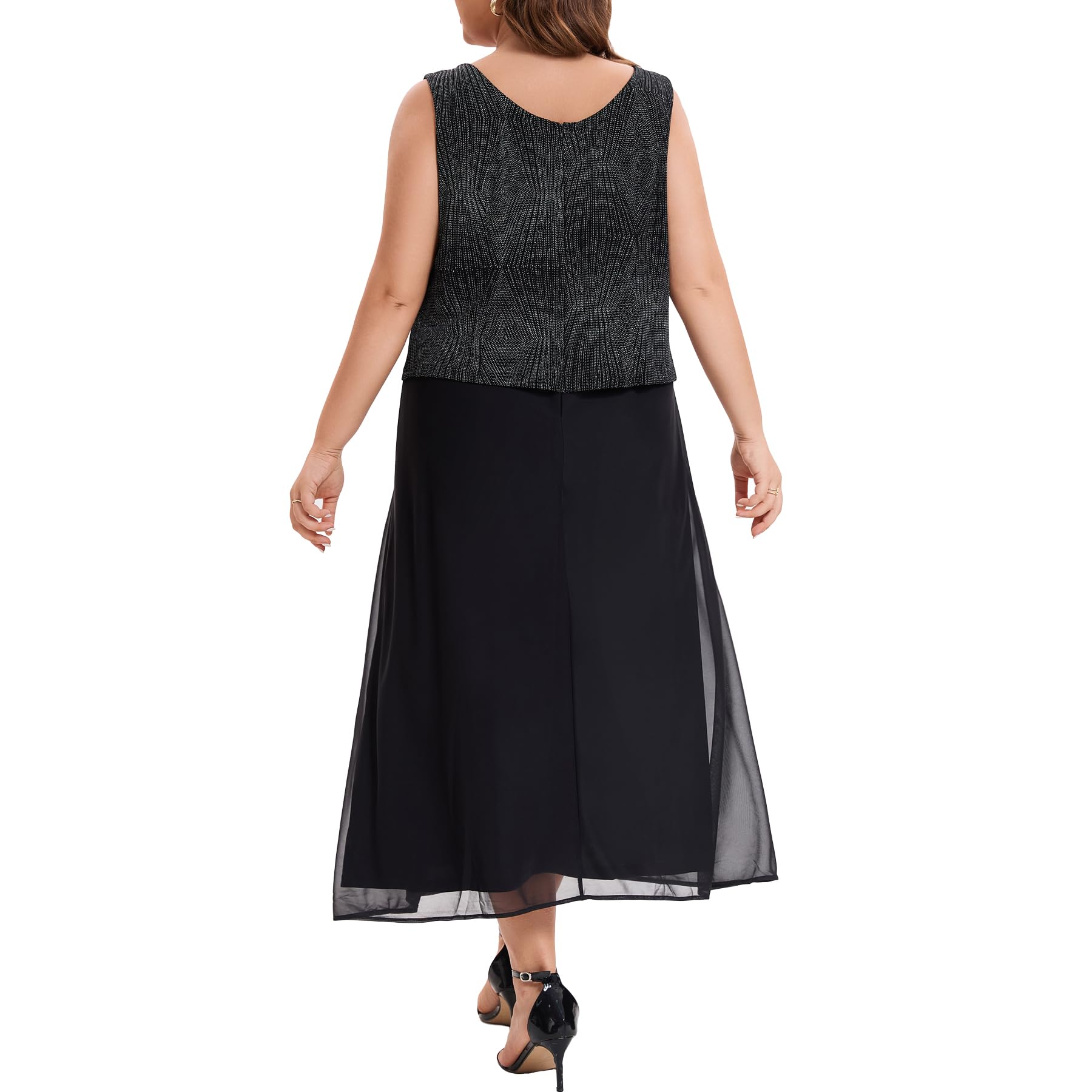Plus Size Mother of The Bride Suits - Elegant Tea Length Glitter Jacket Dress Set for Women | Formal Evening Gowns & Special Occasions | Perfect for Weddings, Galas & Holiday Parties