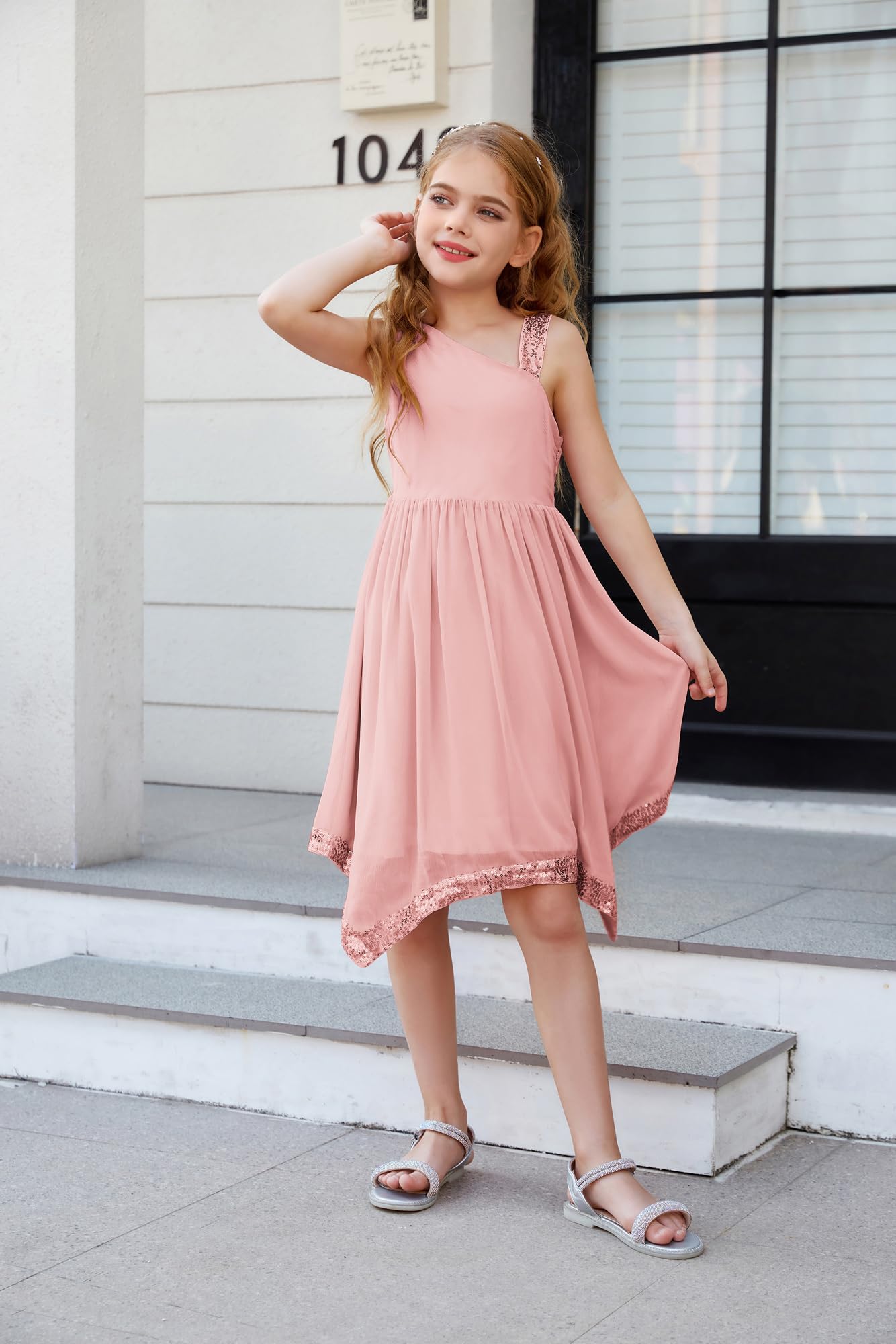GRACE KARIN Girls One Shoulder Party Dress for Summer - Formal Birthday Midi Dress for Kids Age 5-12 Years | Perfect for Weddings, Parties & Special Occasions
