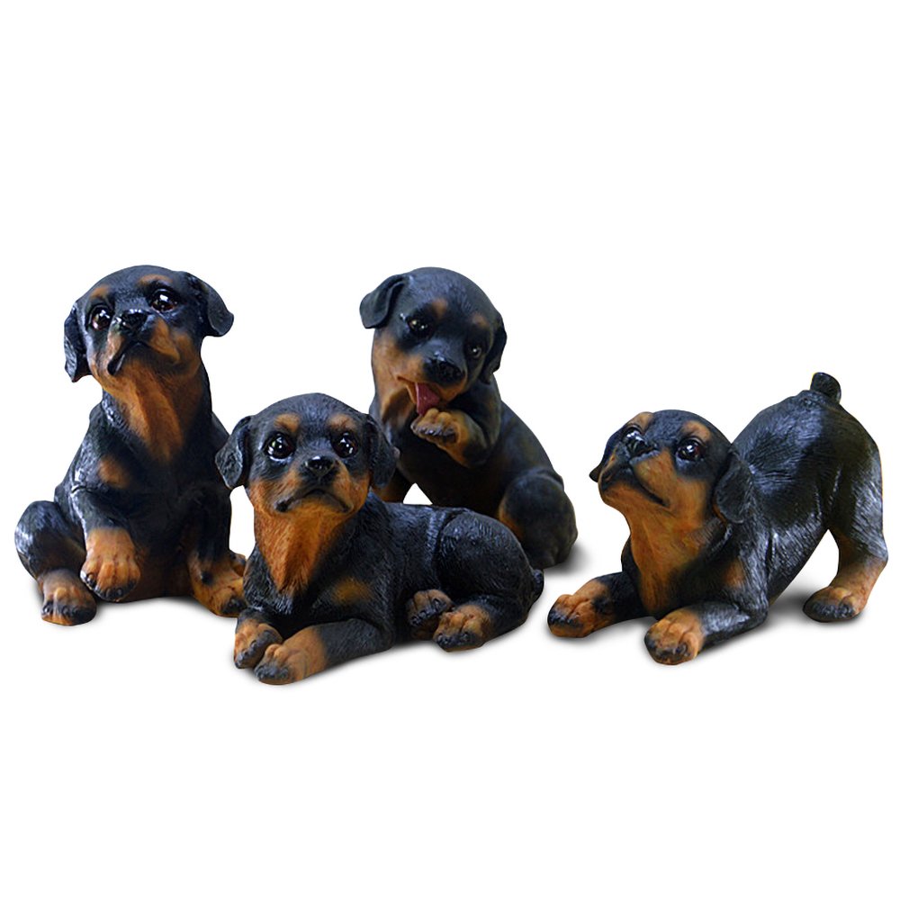 Hand Painted Rottweiler Dog Figurine Statue - Realistic Collectible Animal Sculpture - Pack of 4 - Perfect for Home Decor, Shelf Display, and Dog Lover Gifts