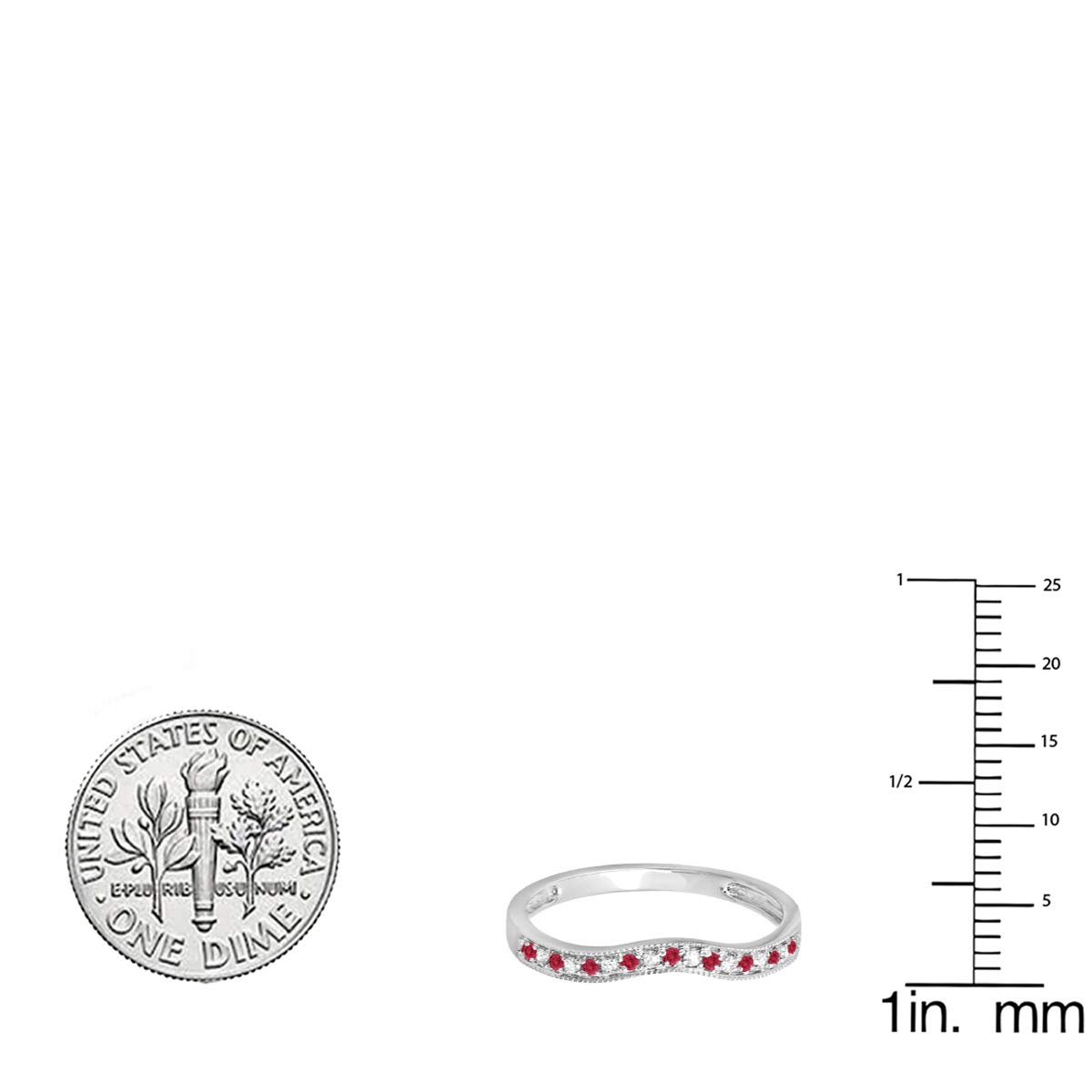 14K Solid Gold Round Ruby & White Diamond Women's Anniversary Wedding Band Guard Ring - Elegant Stackable Ring for Bridal, Engagement, Promise, or Gift Giving