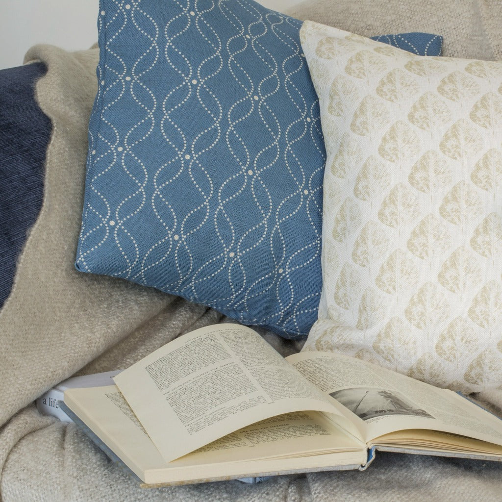 Mollie Fabric Natural On Denim - Premium Cotton Fabric for DIY Sewing, Upholstery & Home Decor Projects