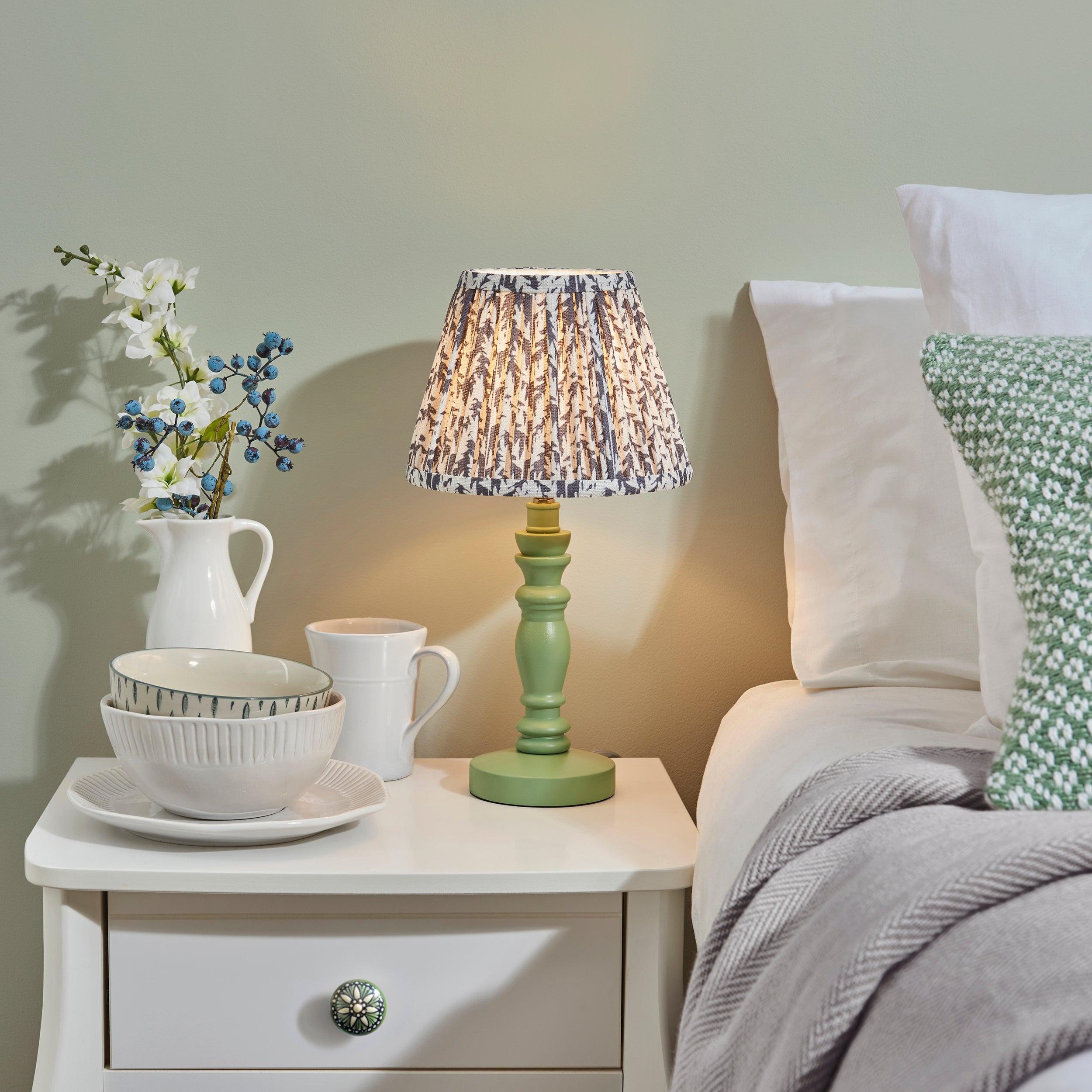 Bibury Green Table Lamp with 20cm Pearl Grey Leaf Shade - Modern Home & Office Lighting for Living Room, Bedroom, or Study