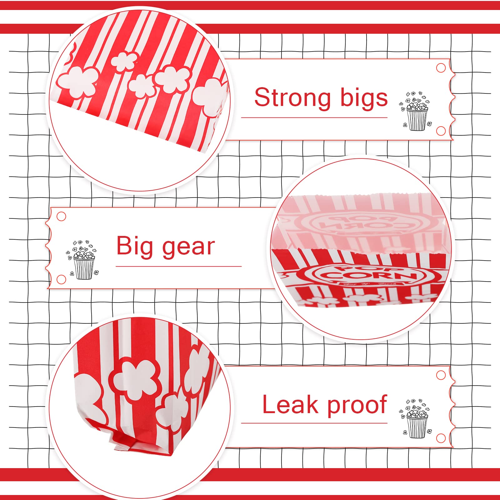 300 Pcs 2oz Disposable Popcorn Bags - Bulk Greaseproof & Tear-Resistant Treat Holders for Movie Nights, Carnivals, Birthday Parties - Perfect for Home Theater, Concessions Business & Event Supplies