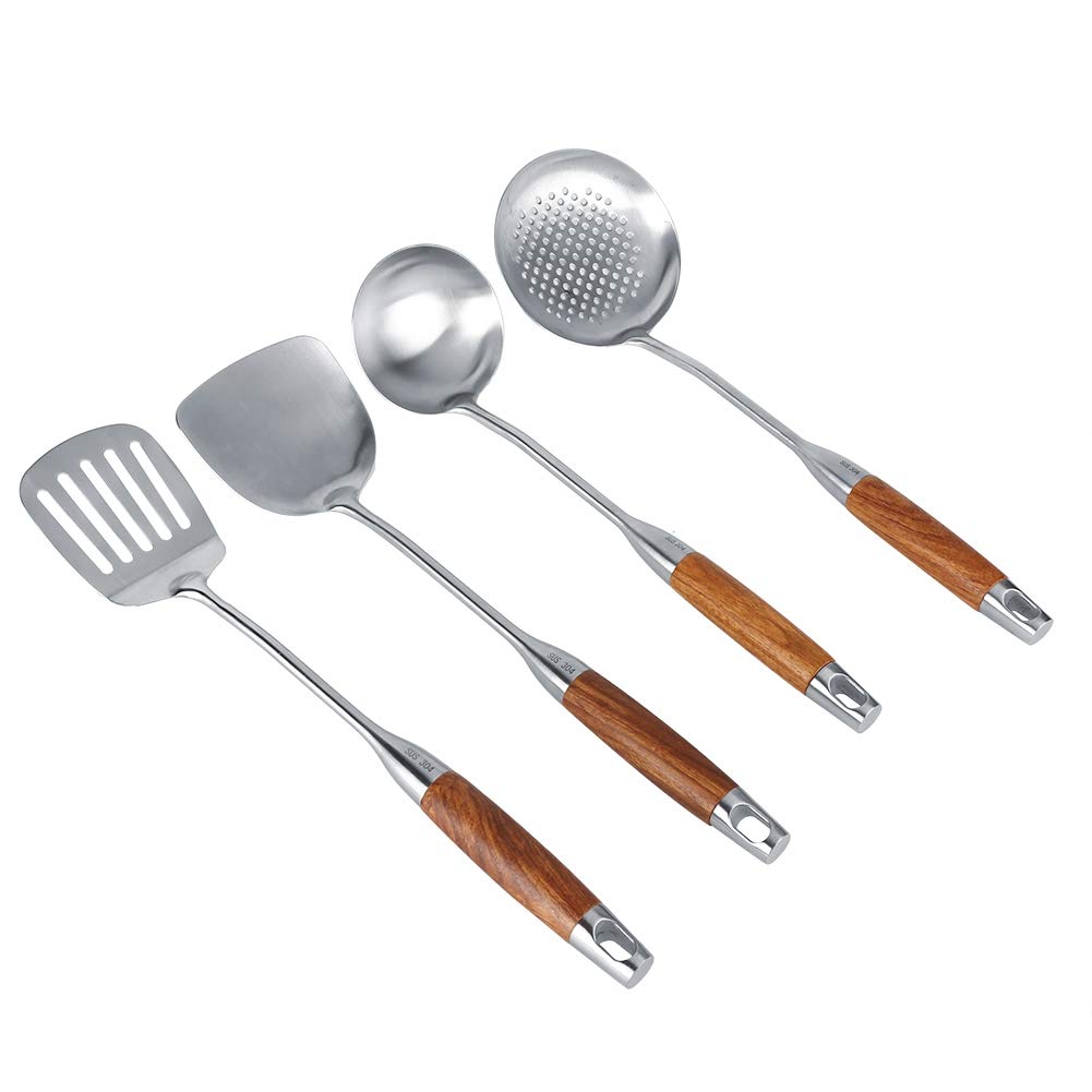4-Piece Wooden Handle Cooking Utensil Set - Spatula, Spoon, Turner & Ladle for Nonstick Pots & Pans - Perfect for Baking, Frying & Everyday Kitchen Use