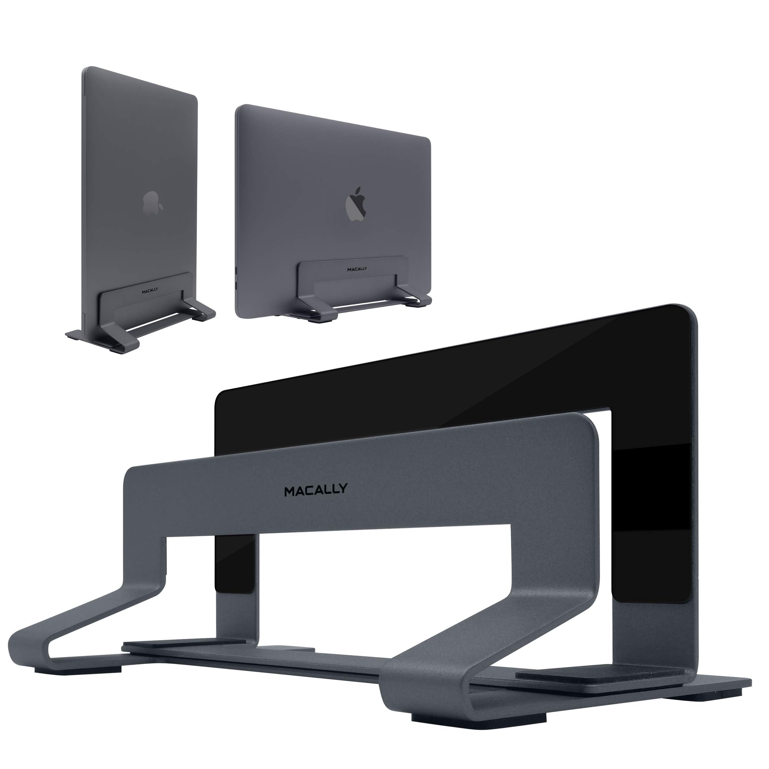 Macally Vertical Laptop Stand for Desk - Adjustable Laptop Holder for MacBook Pro/Air & Other Laptops | Space-Saving Design with Improved Airflow | Perfect for Home Office, Workspace & Travel Use