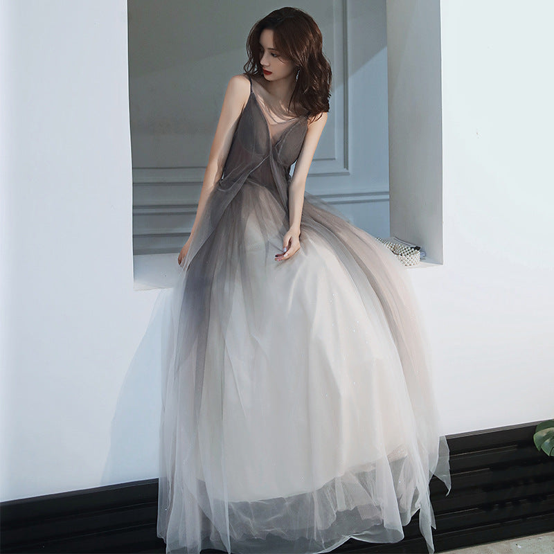 Elegant Gray Gradient Tulle Spaghetti Strap Prom Dress - Backless Long Evening Gown for Formal Events & Special Occasions | Perfect for Homecoming, Prom Night & Wedding Parties