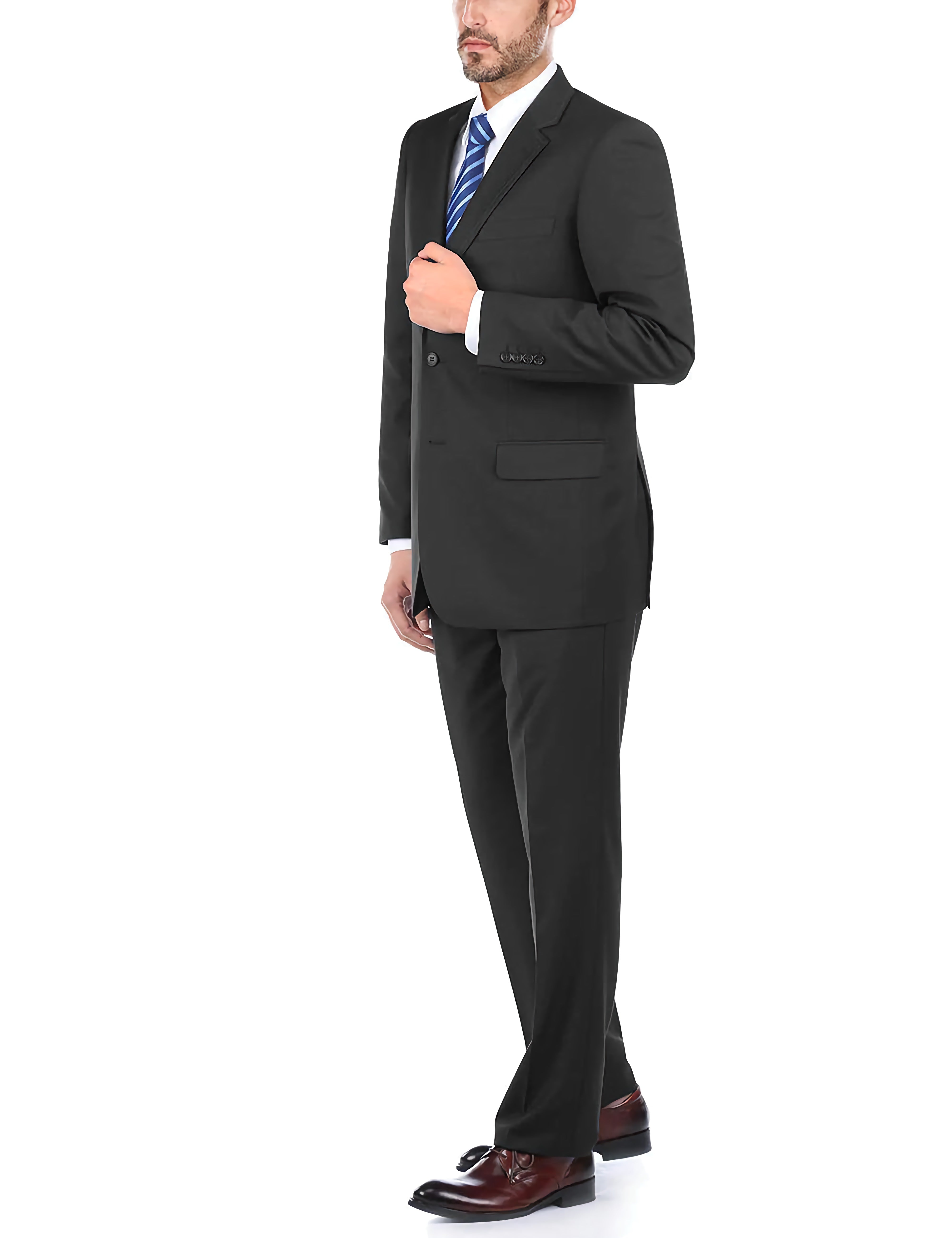 Premium Black 100% Virgin Wool Men's 2-Piece Suit - Classic 2-Button Regular Fit Business Attire for Office, Weddings & Formal Events