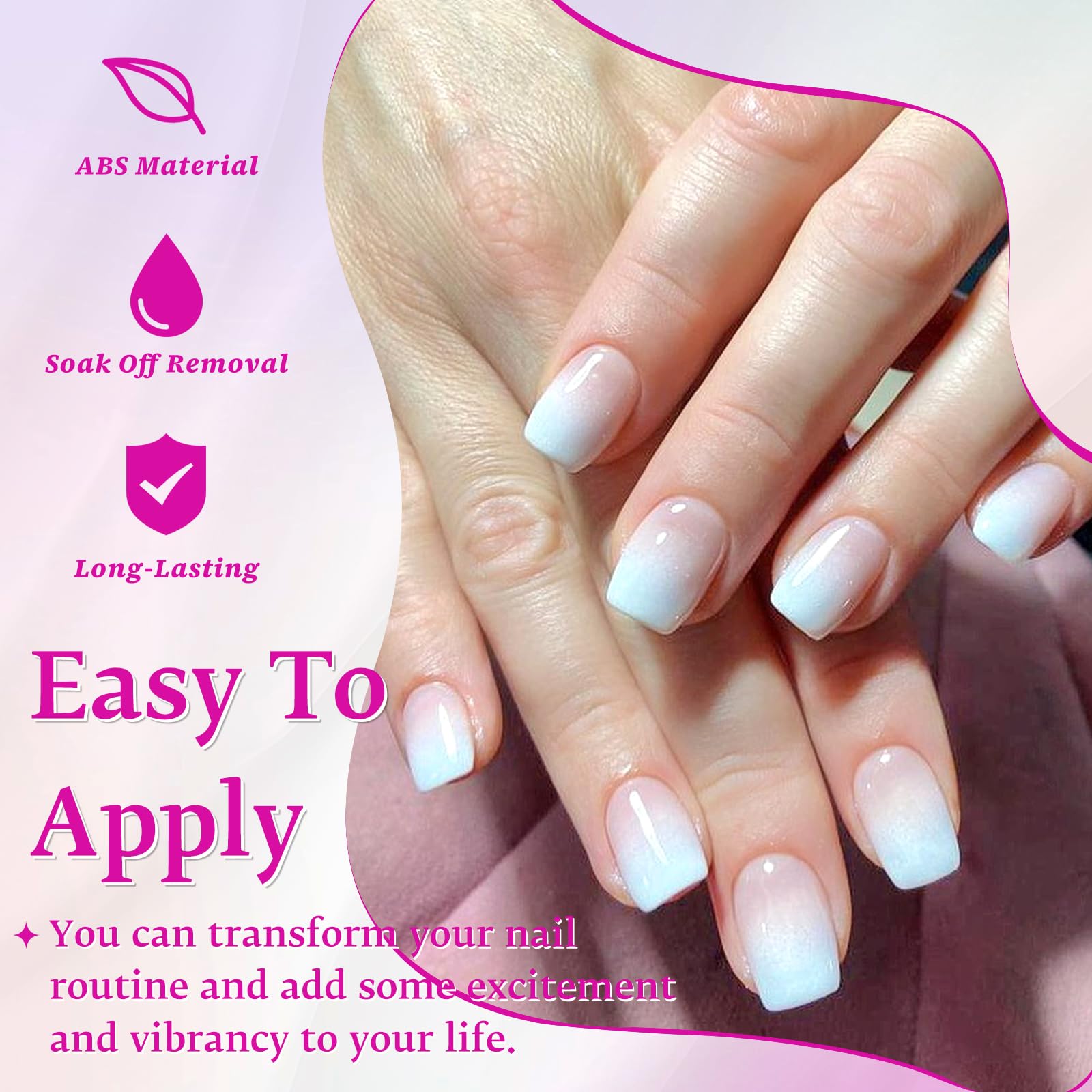 Loveourhome 144pc Ombre Coffin Press on Nails - Short Fake Nails with Glue & Adhesive Tabs | Acrylic Ombre False Nails for Women | Perfect for Parties, Weddings & Everyday Wear