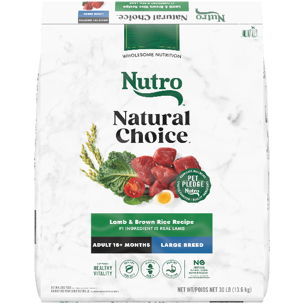 Nutro Natural Choice Lamb & Brown Rice Large Breed Adult Dry Dog Food - 30lb Bag | High Protein Dog Food for Large Dogs | Perfect for Active Adult Dogs & Daily Nutrition