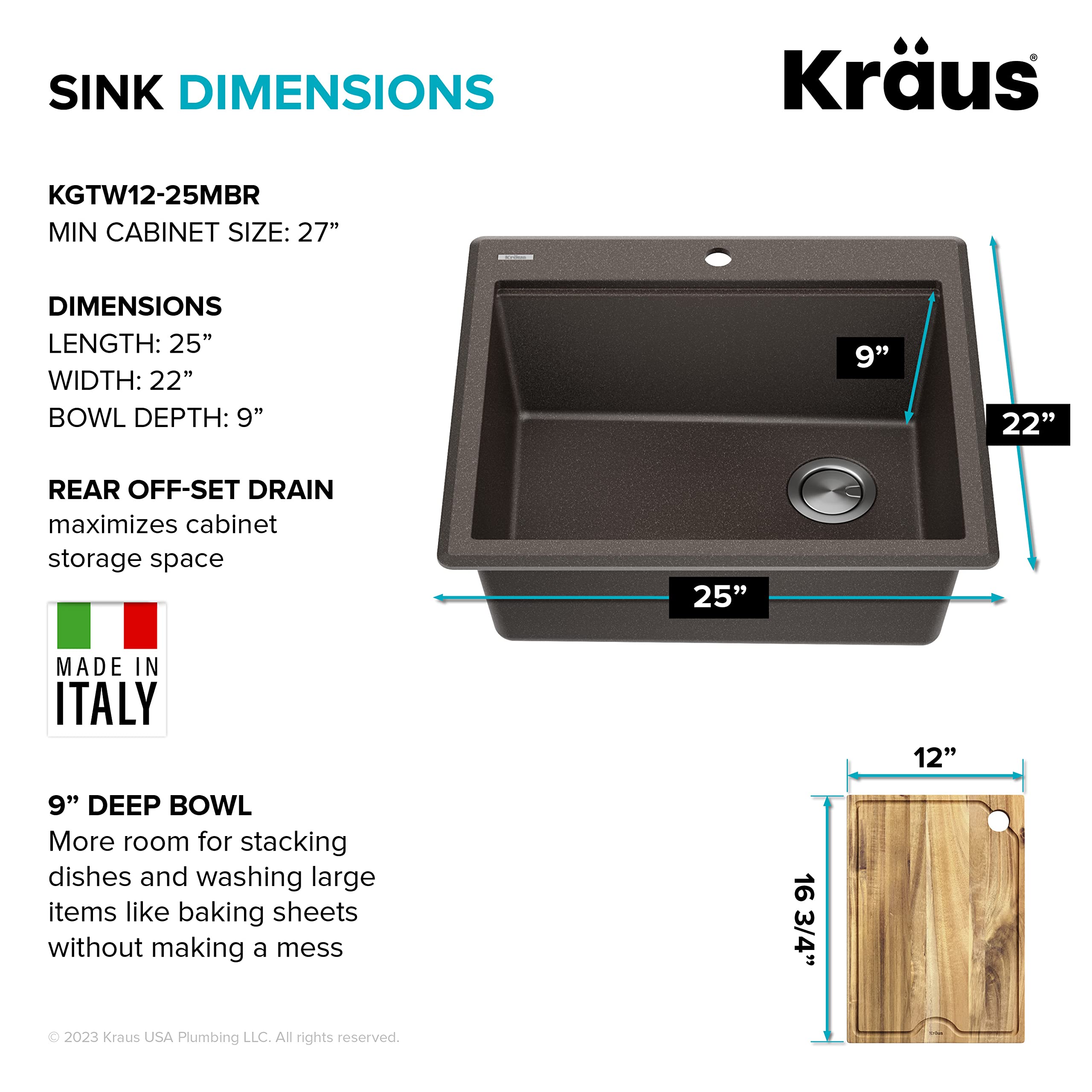 KRAUS Bellucci 25-inch Granite Composite Drop-In Kitchen Sink with Accessories - Metallic Brown Single Bowl Workstation (KGTW12-25MBR) | Perfect for Modern Kitchens, Food Prep & Dishwashing