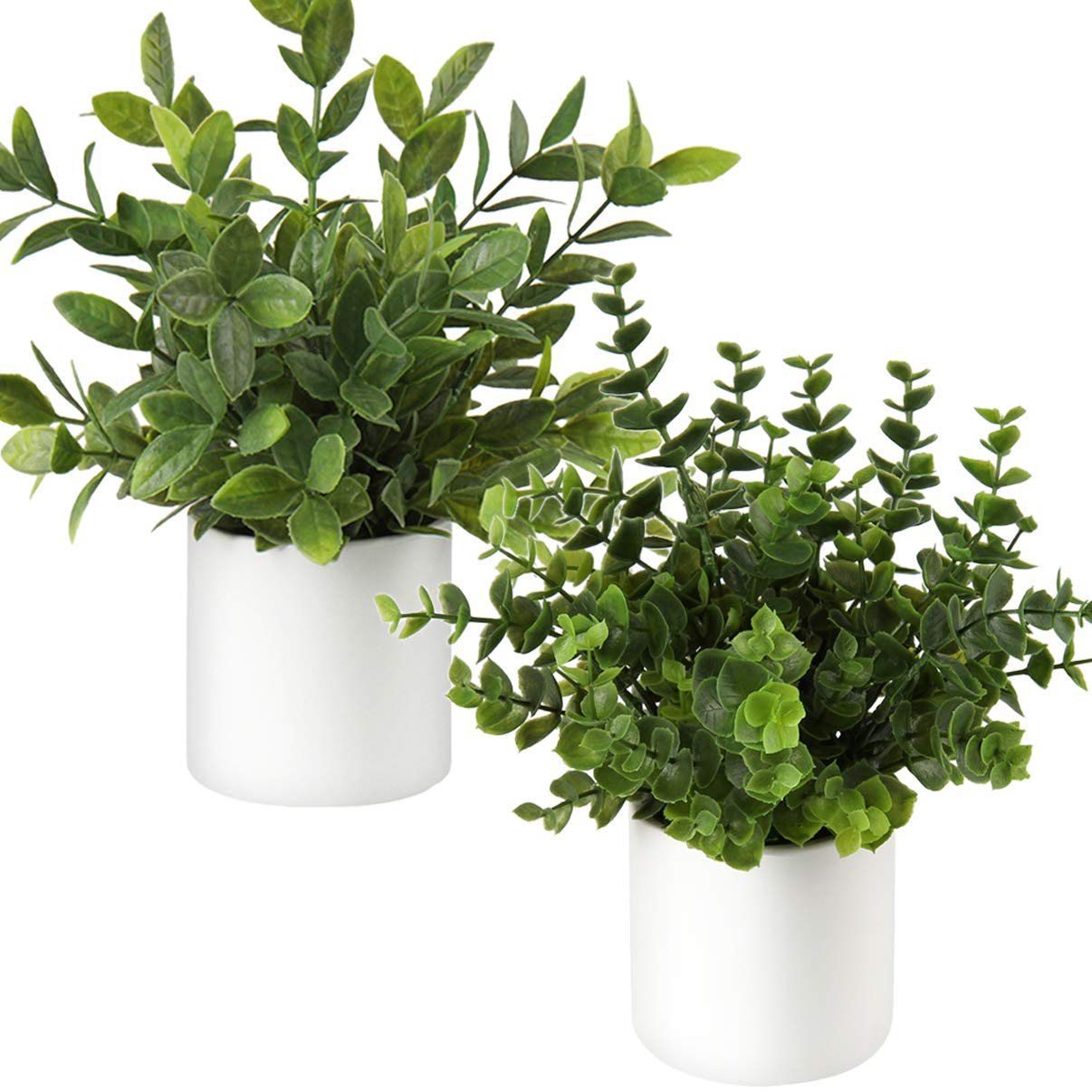 Briful Mini Fake Plants Set of 2 - Small Faux Eucalyptus & Rosemary Potted Greenery - Artificial Home Decor for Table, Office Desk, Bathroom Shelf, Kitchen, Farmhouse Mantel - Perfect for Indoor Spaces, Wedding Centerpieces & Housewarming Gifts