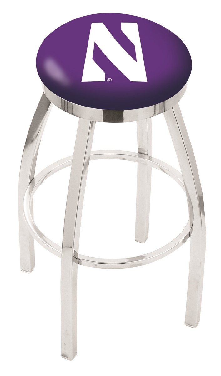 Chrome Northwestern Swivel Bar Stool with Accent Ring - Modern Counter Height Stool for Kitchen Island, Breakfast Nook & Home Bar by The Holland Bar Stool Company