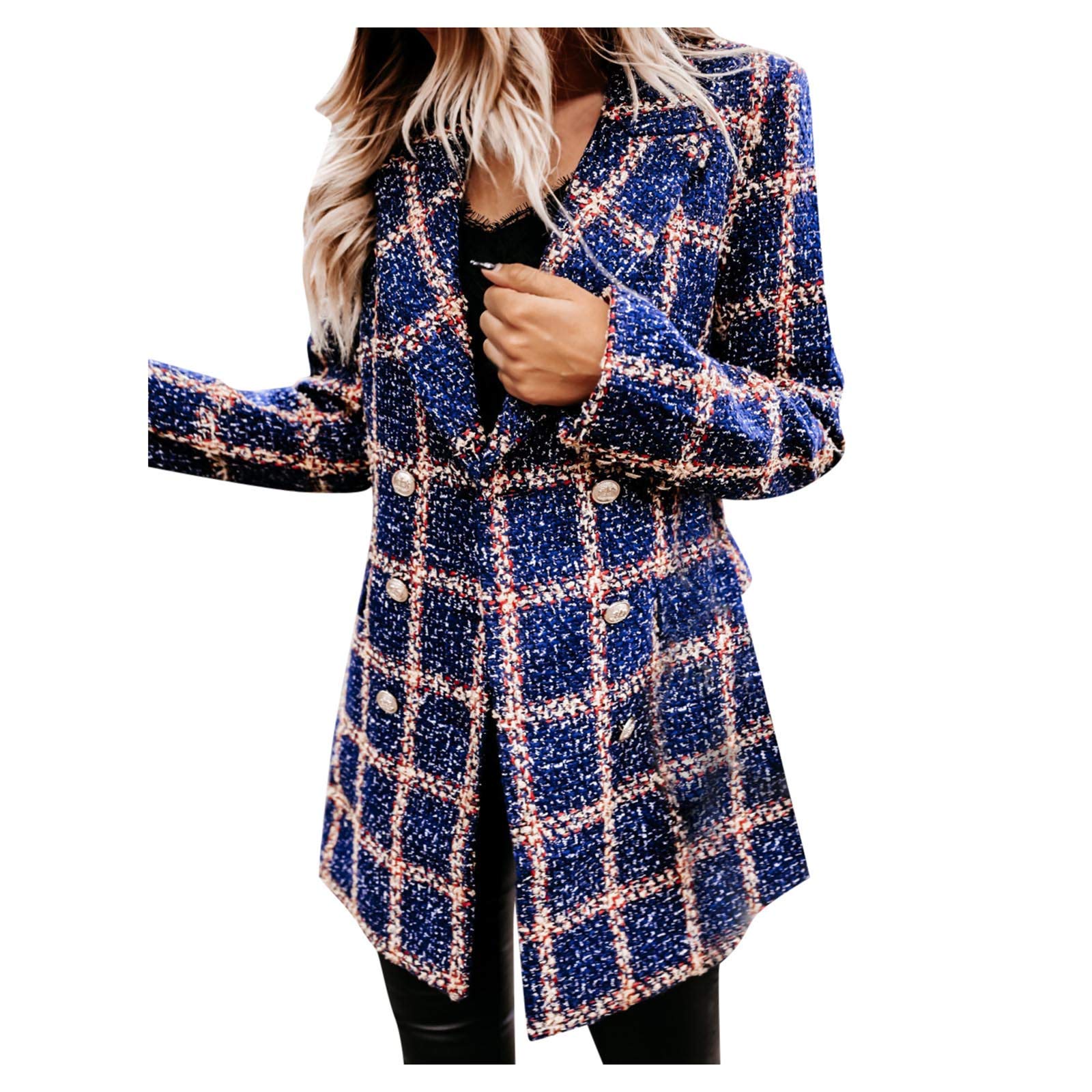 Women's Plaid Blazer Coat - Retro Stripe Print for Work & Office