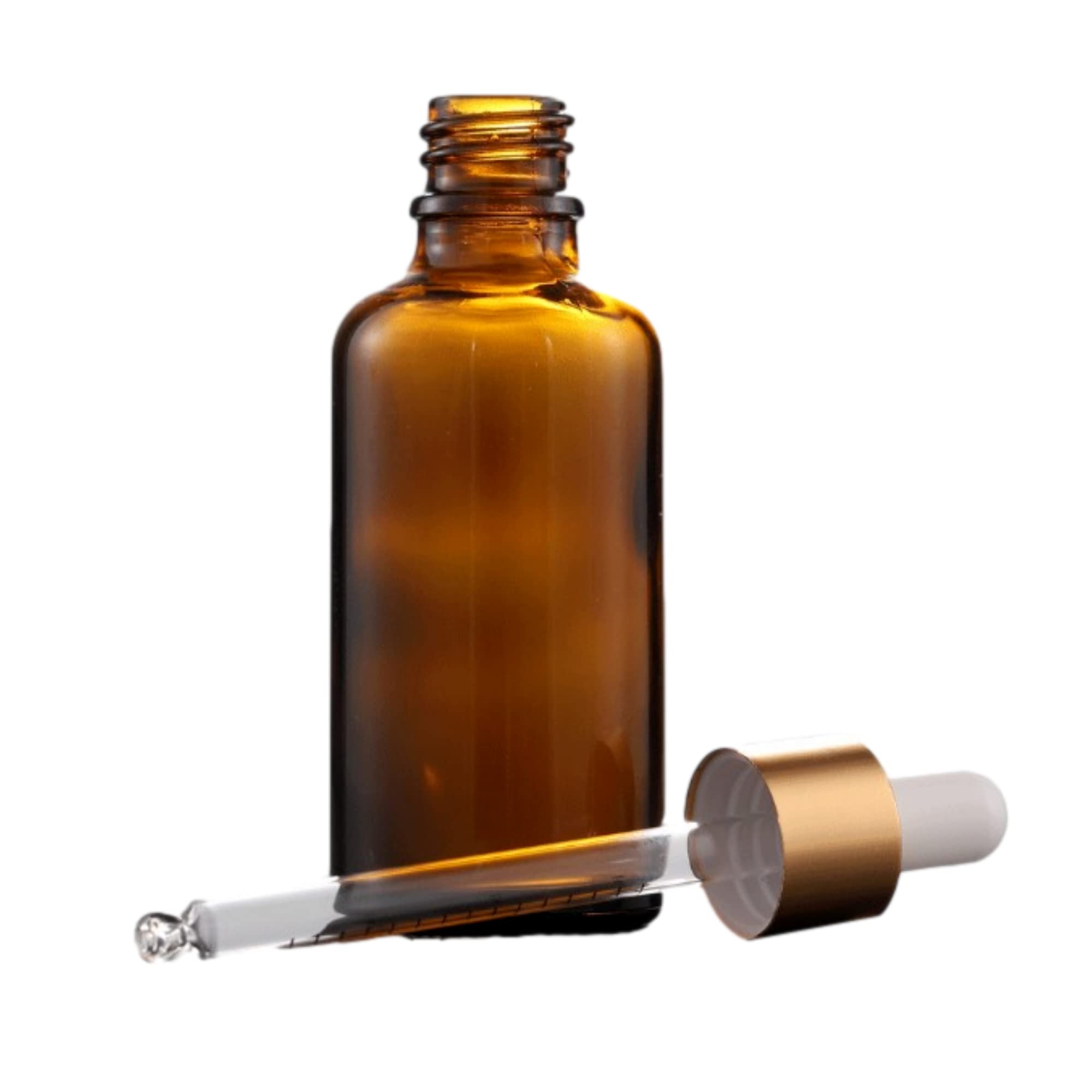 EARTH BERRY 30ml/g Amber Glass Dropper Bottles with Golden Plating & White Silicone Cap - 4 Pack | Premium Empty Glass Containers for Essential Oils, CBD, Tinctures & DIY Beauty Products | Perfect for Home, Lab & Travel Use