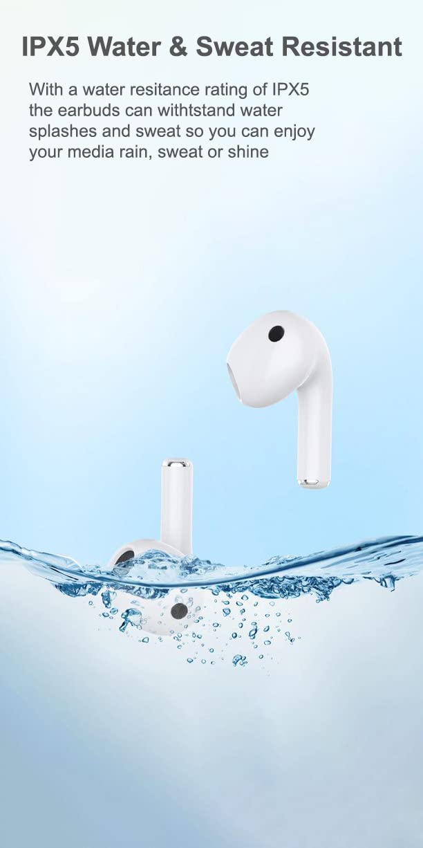 Wireless Bluetooth 5.0 Earbuds, IPX5 Waterproof In-Ear Headphones with Mic, USB-C Rechargeable Case & LCD Display - Compatible with Android/iOS Smartphones (White) - Perfect for Workouts, Running & Commuting