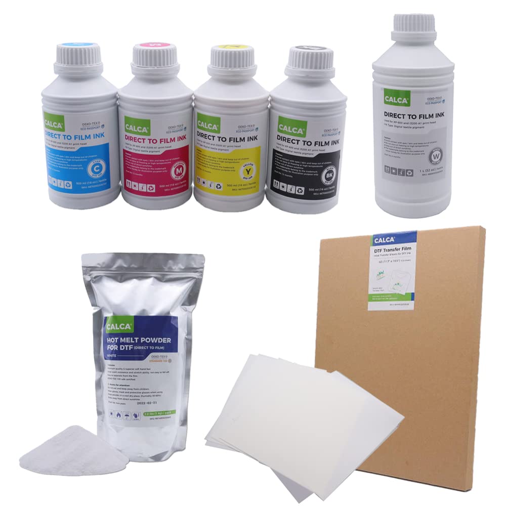 QOMOLANGMA DTF Printer Supply Pack - DTF Printer Film, Ink & Powder Starter Kit for Small Printing Projects | Perfect for Custom T-Shirt, Hoodie & Apparel Printing at Home or Business