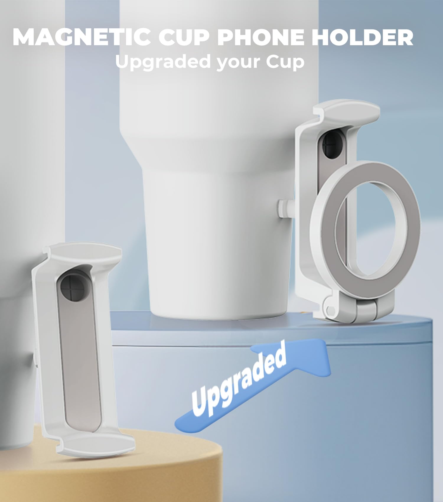 Magnetic Phone Holder for Stanley Cup Quencher H2.0 FlowState Tumbler - Foldable Stand Accessory for Hands-Free Use with All Phone Cases (Perfect for Gym, Car, Office & Outdoor Activities)
