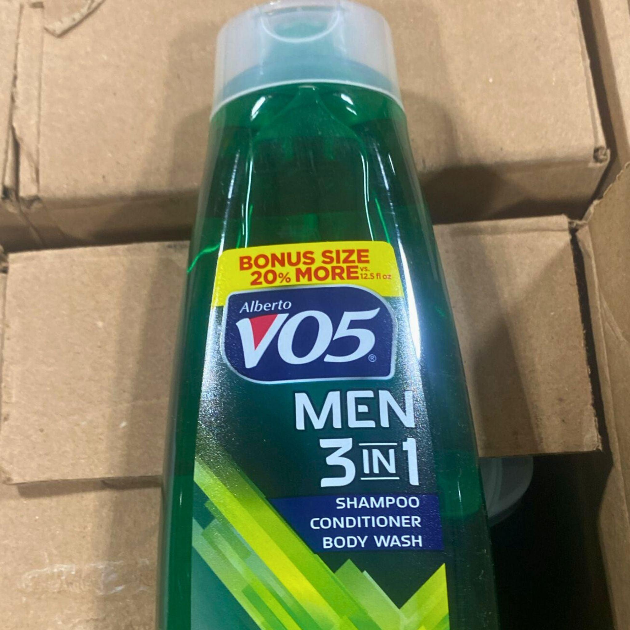 Alberto VO5 Men's 3-in-1 Shampoo, Conditioner & Body Wash with Fresh Energy & 5 Vitamins - 15oz (60-Pack) - Perfect for Gym, Travel & Daily Shower Routine