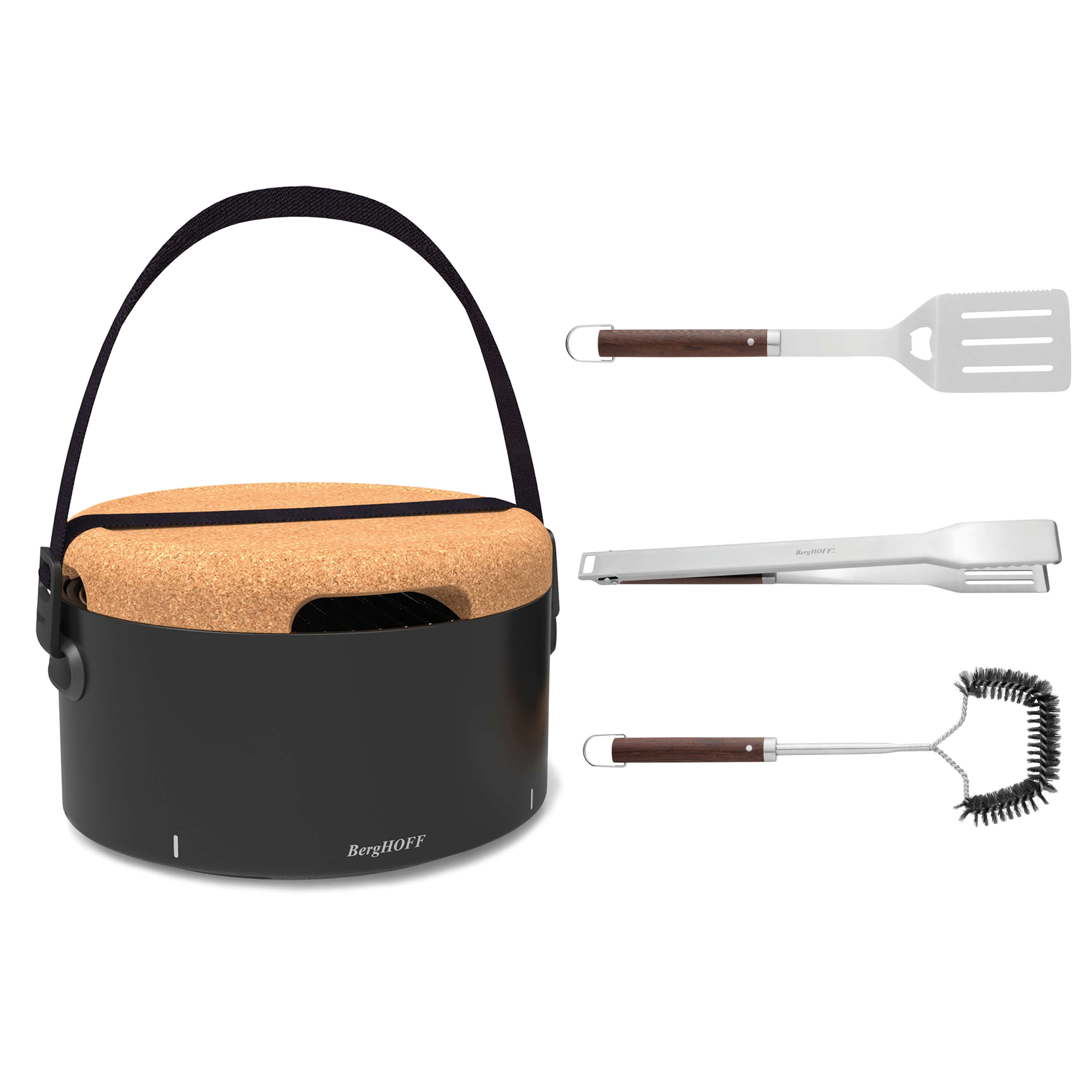 BergHOFF Portable Tabletop BBQ Grill with Tools - Black | Compact Outdoor Charcoal Grill for Camping, Picnics & Backyard Parties
